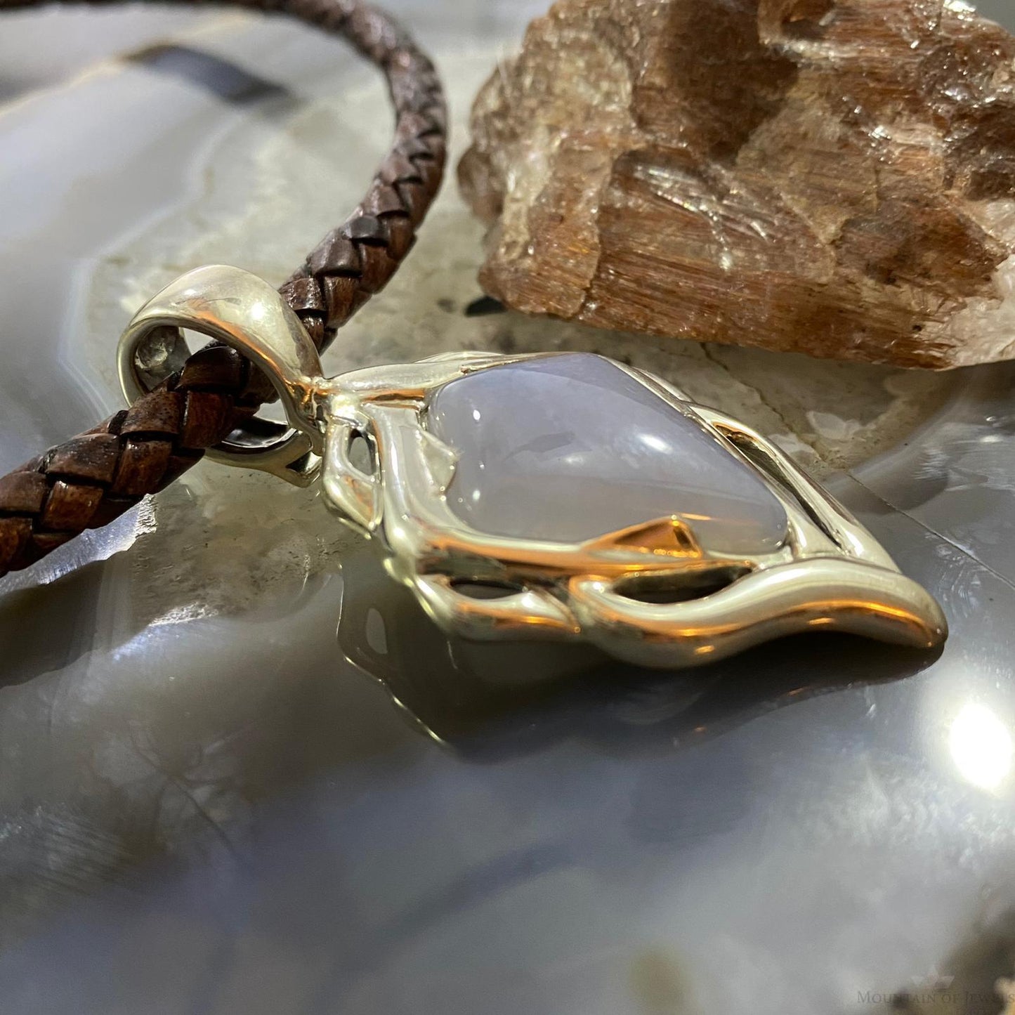 Carolyn Pollack Southwestern Style Sterling Silver Blue Lace Agate Decorated Pendant For Women