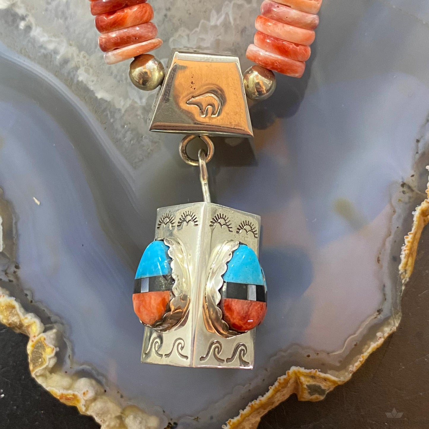Cliffton Aguilar Santo Domingo Sterling Silver Spiny Oyster Heishi Beads 20" Necklace For Women