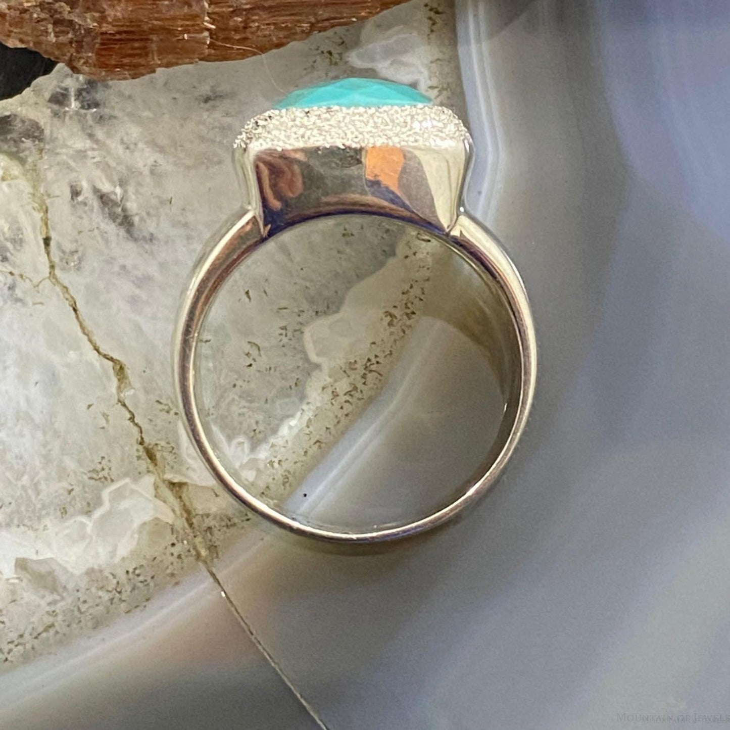 Carolyn Pollack Sterling Square Faceted Turquoise Decorated Ring For Women