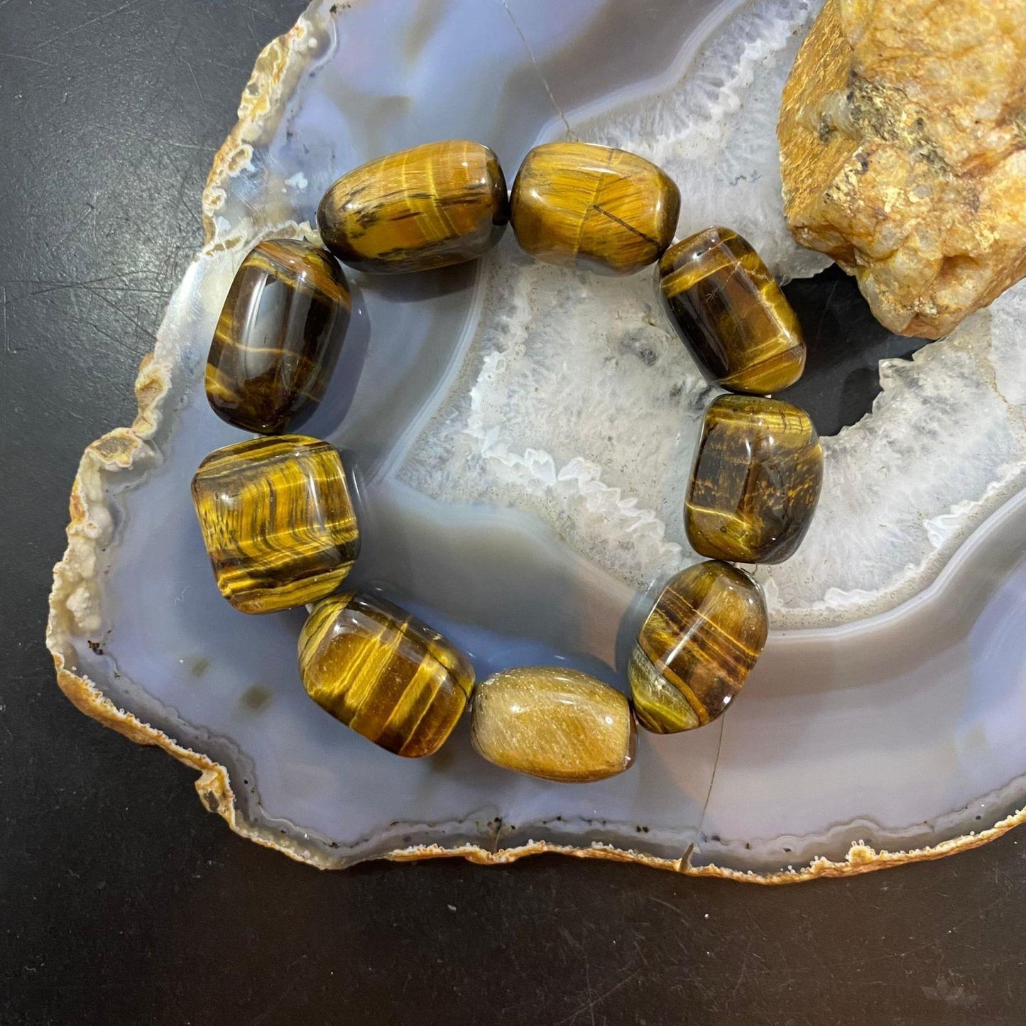 Carolyn Pollack Vintage 9 Chunky Tiger's Eye Beads Stretch Bracelet For Women