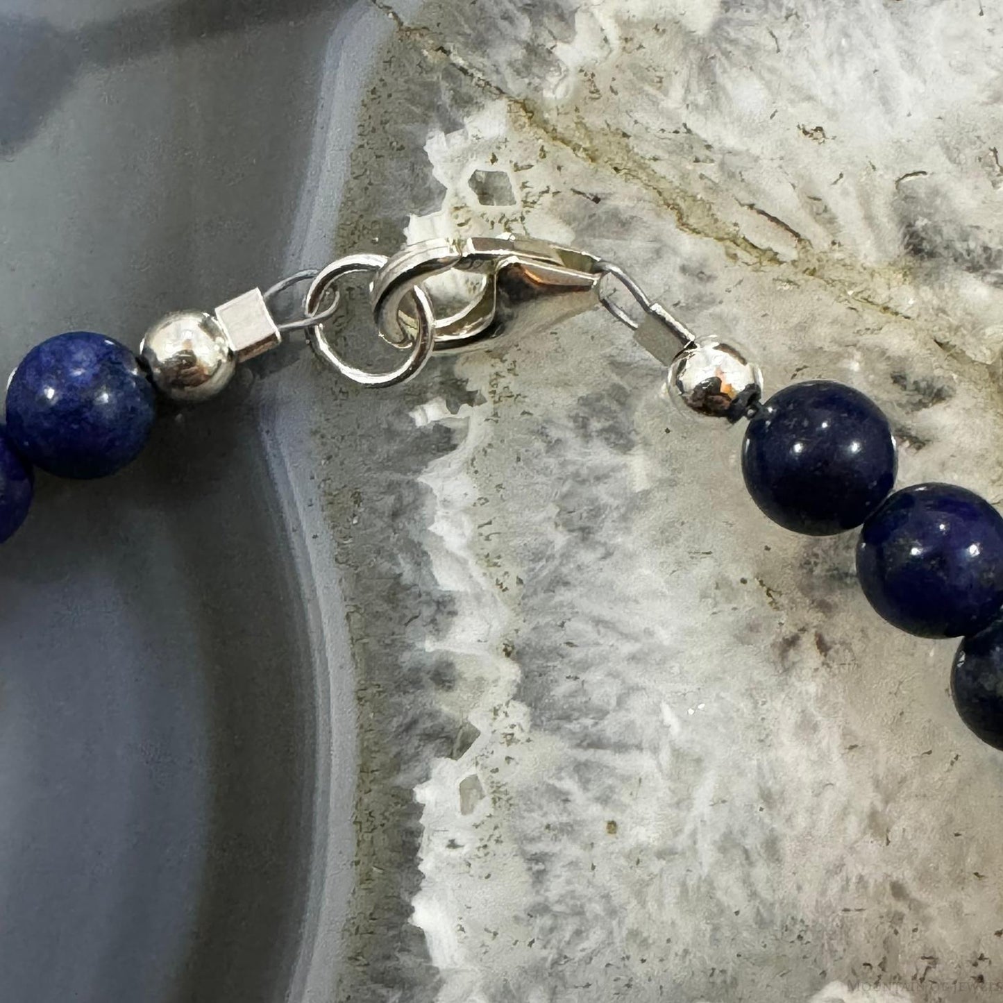 Native American Sterling Silver 5 mm Navajo Pearl & Lapis Bead Link Bracelet For Women