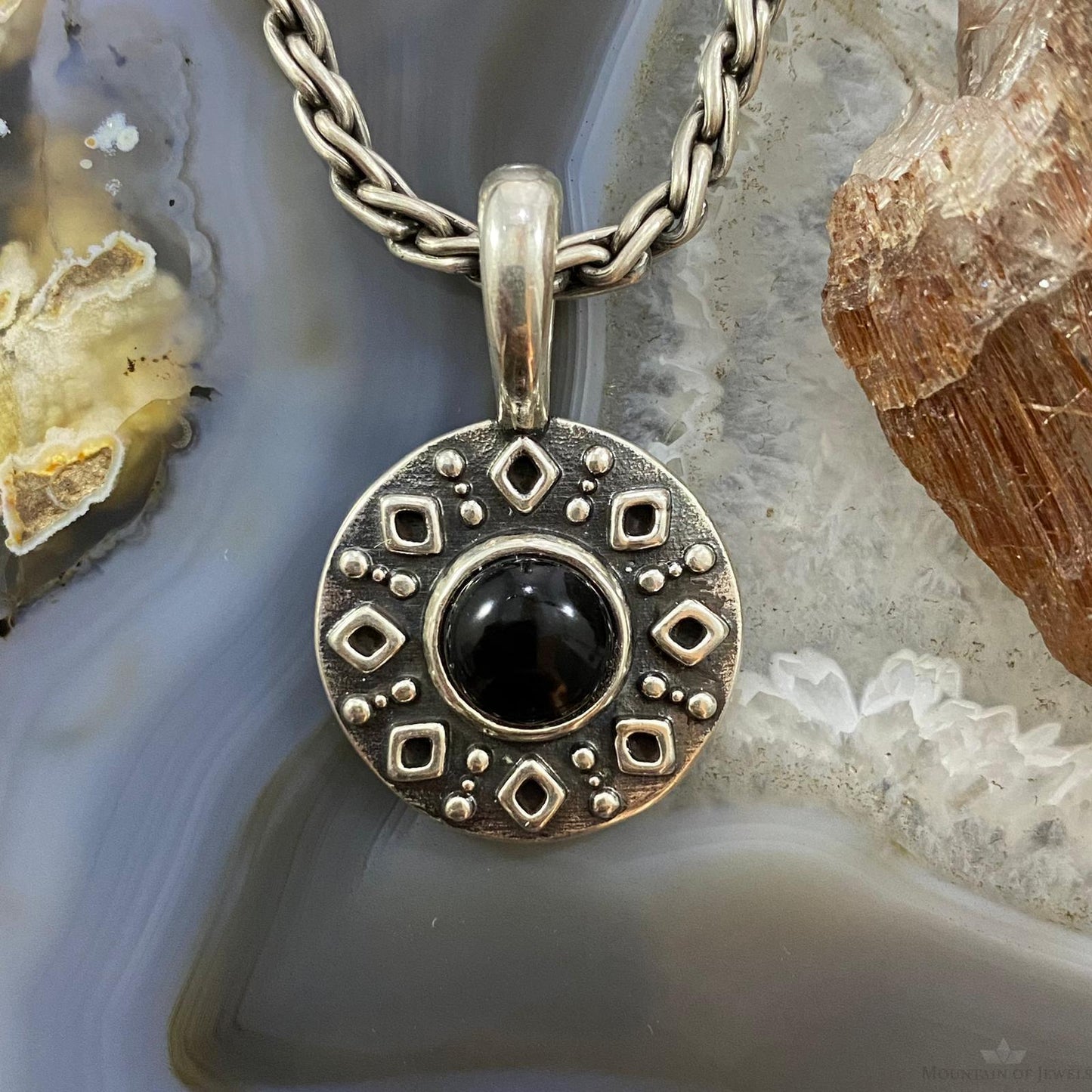 Carolyn Pollack Southwestern Style Sterling Silver Onyx Double Sided Decorated Serpent Pendant For Women
