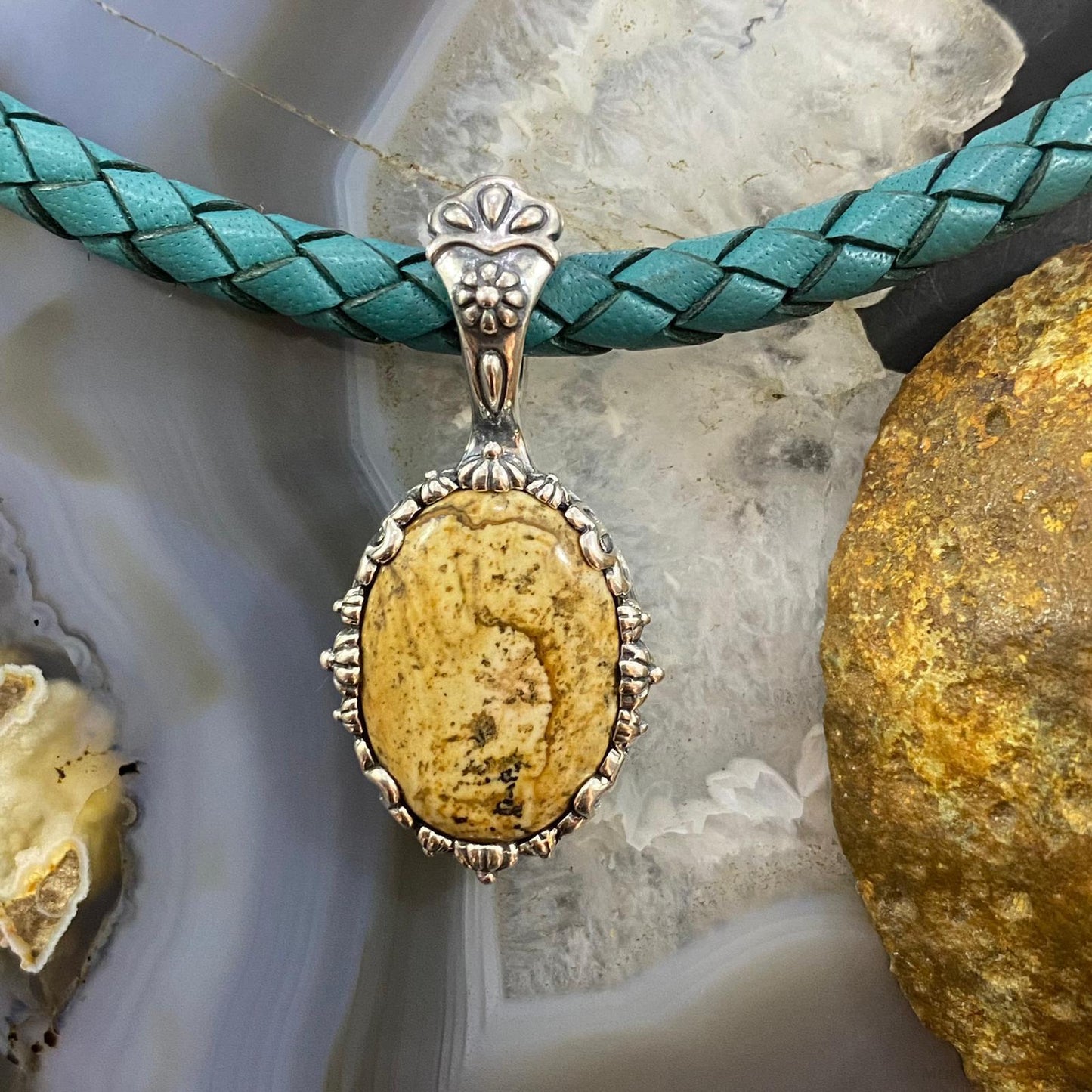 Carolyn Pollack Southwestern Style Sterling Silver Oval Picture Jasper Enhancer Pendant For Women