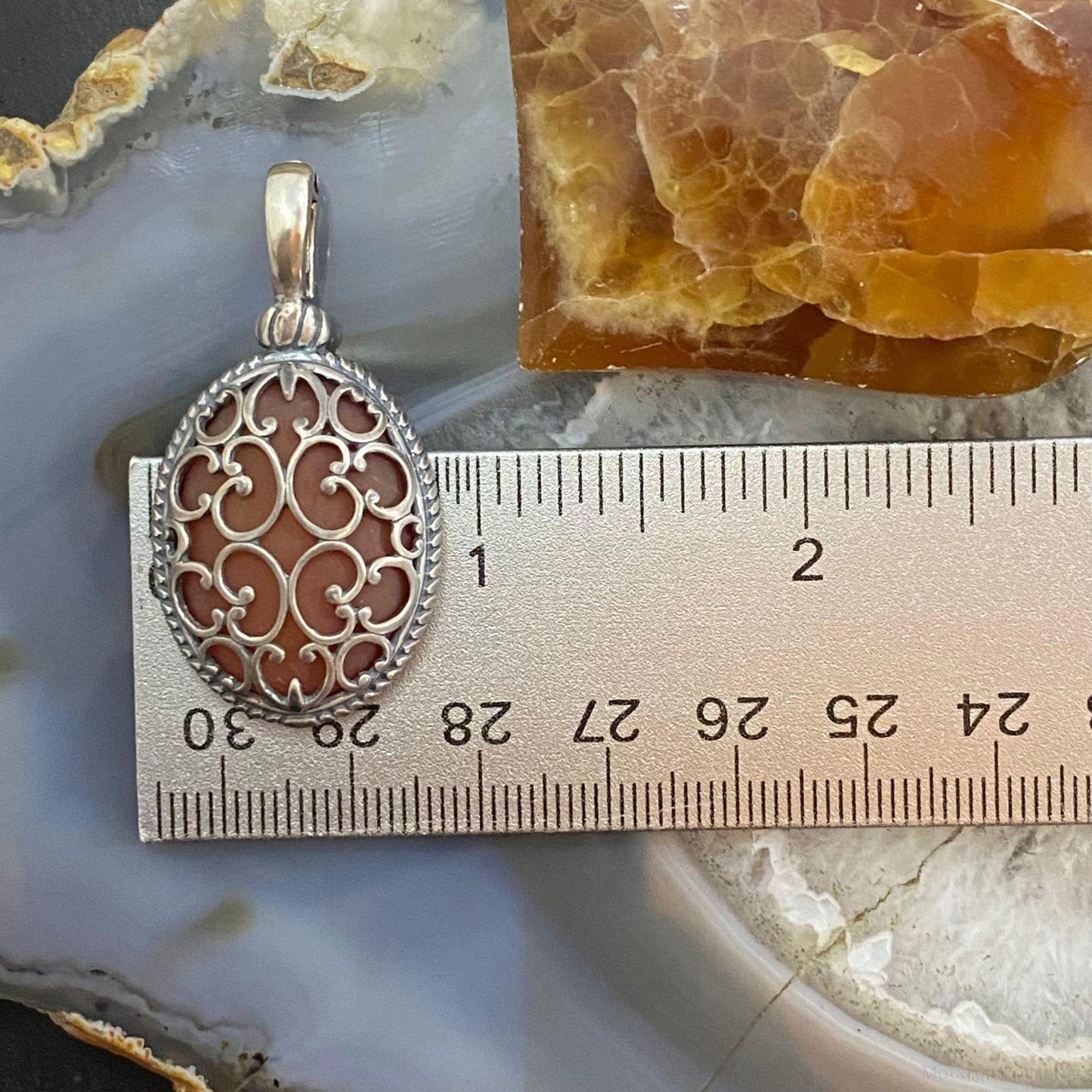 Carolyn Pollack Sterling Silver Oval Frosted Orange Agate Enhancer Pendant For Women