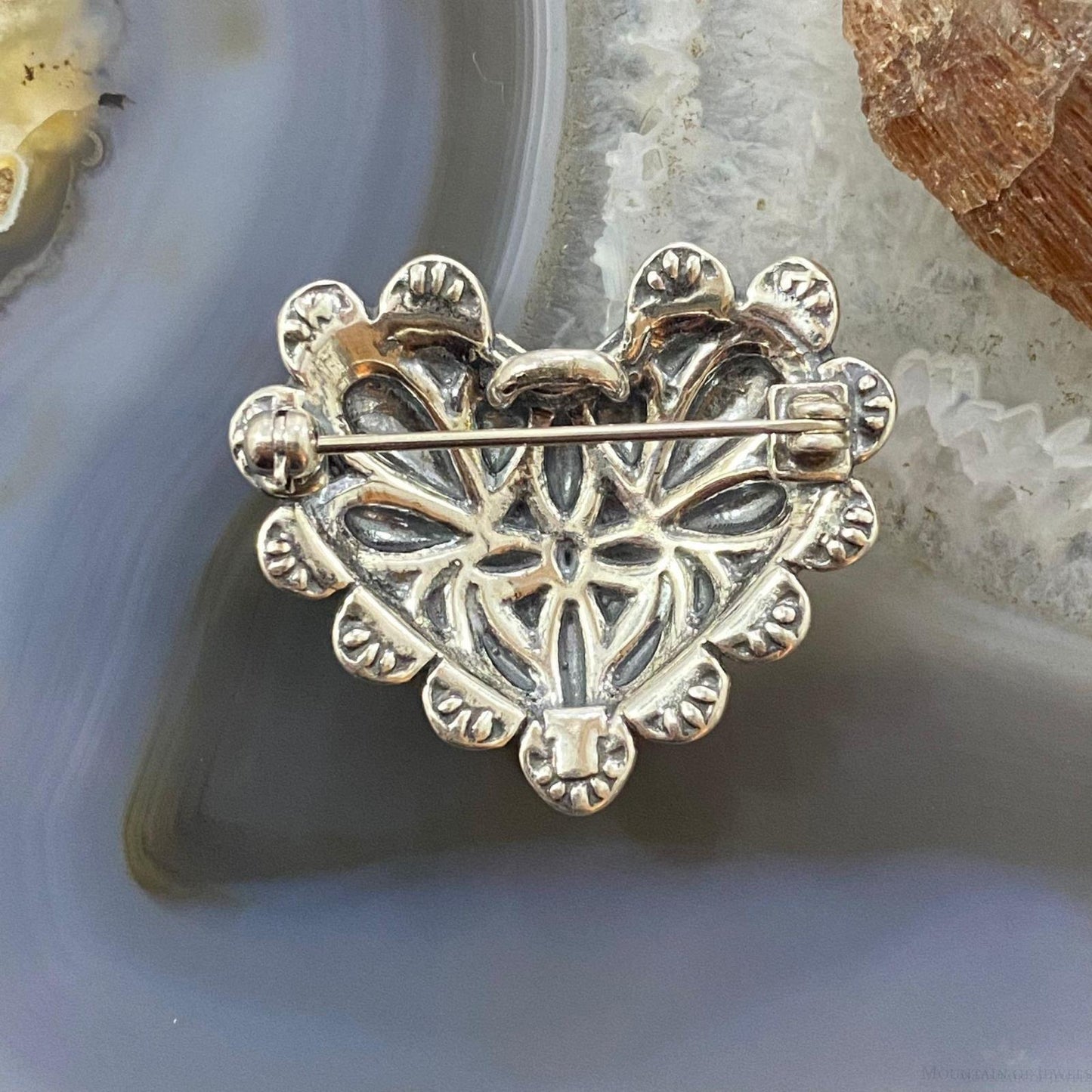 Carolyn Pollack Southwestern Style Sterling Silver Decorated Heart Brooch For Women