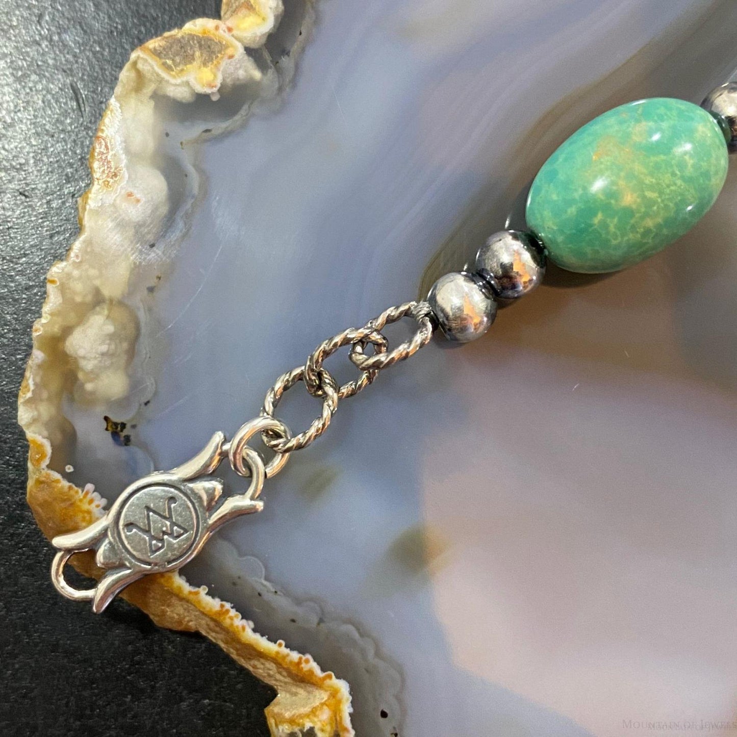 Carolyn Pollack Sterling Silver Egg Shape Green Turquoise Link Bracelet For Women