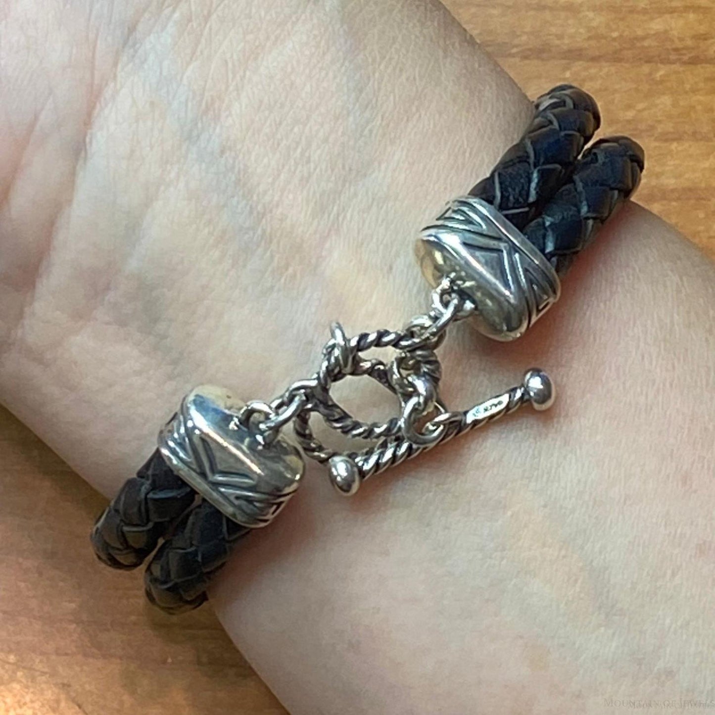 Carolyn Pollack Sterling Silver Snowflake Obsidian Braided Leather Bracelet For Women