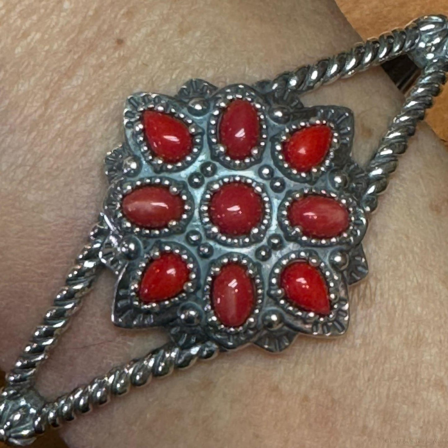 Carolyn Pollack Sterling Silver 9 Red Jasper Decorated Cluster Bracelet For Women