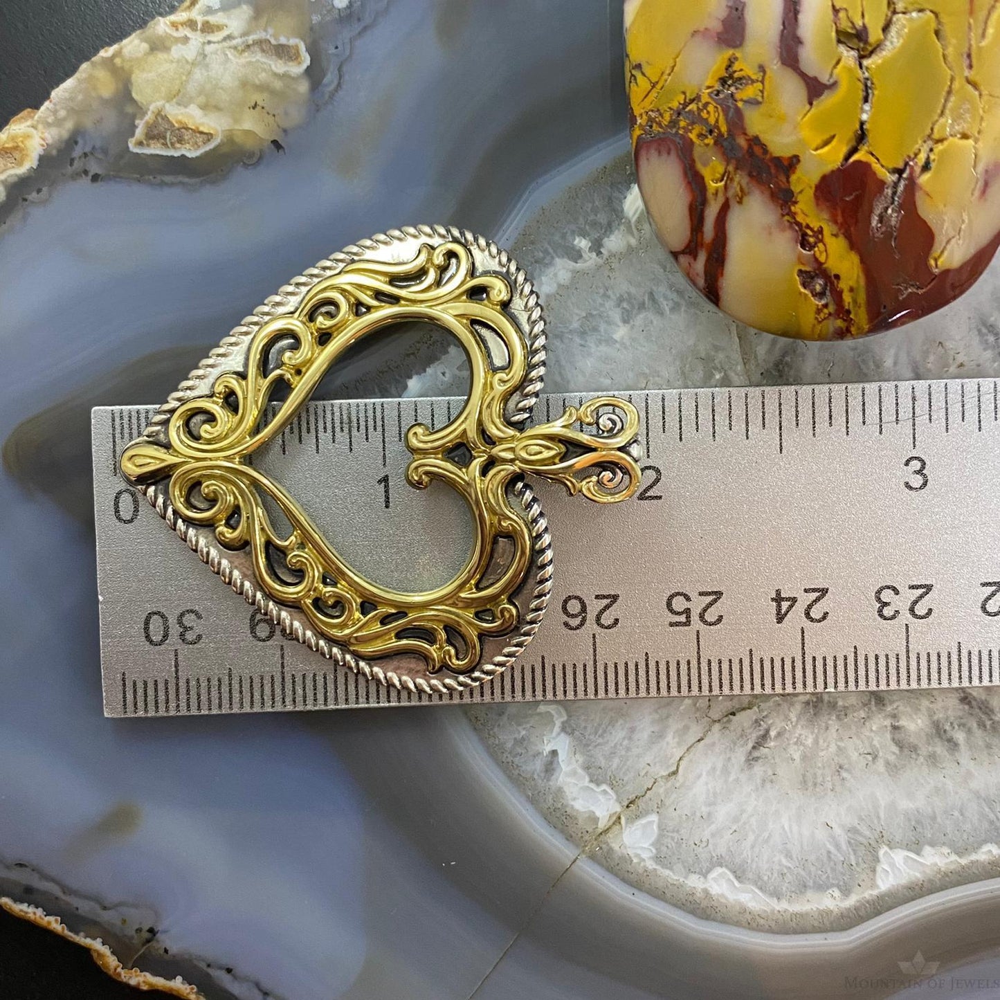 Carolyn Pollack Southwestern Style Sterling Silver & Brass Decorated Heart Pendant For Women