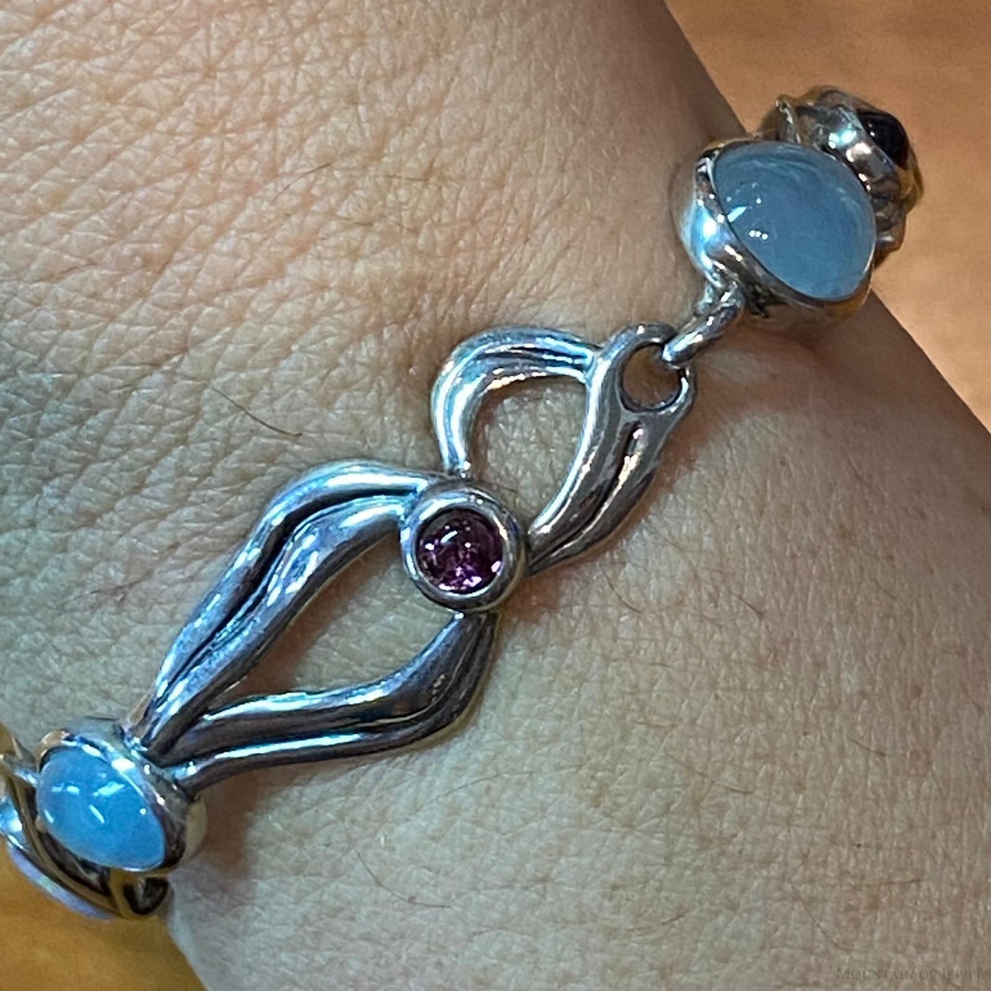 Carolyn Pollack Vintage Sterling Silver Multi Gemstone Link Bracelet For Women