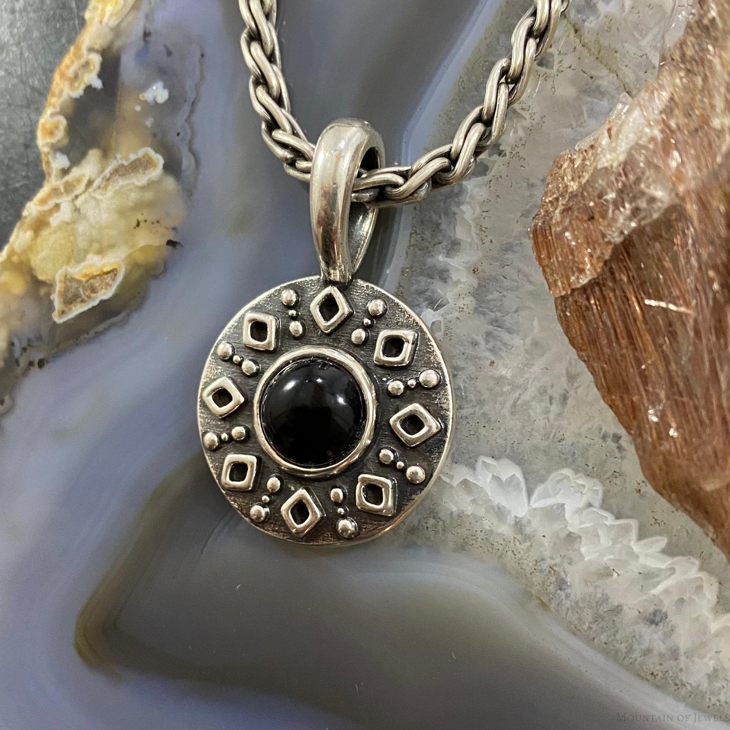 Carolyn Pollack Southwestern Style Sterling Silver Onyx Double Sided Decorated Serpent Pendant For Women
