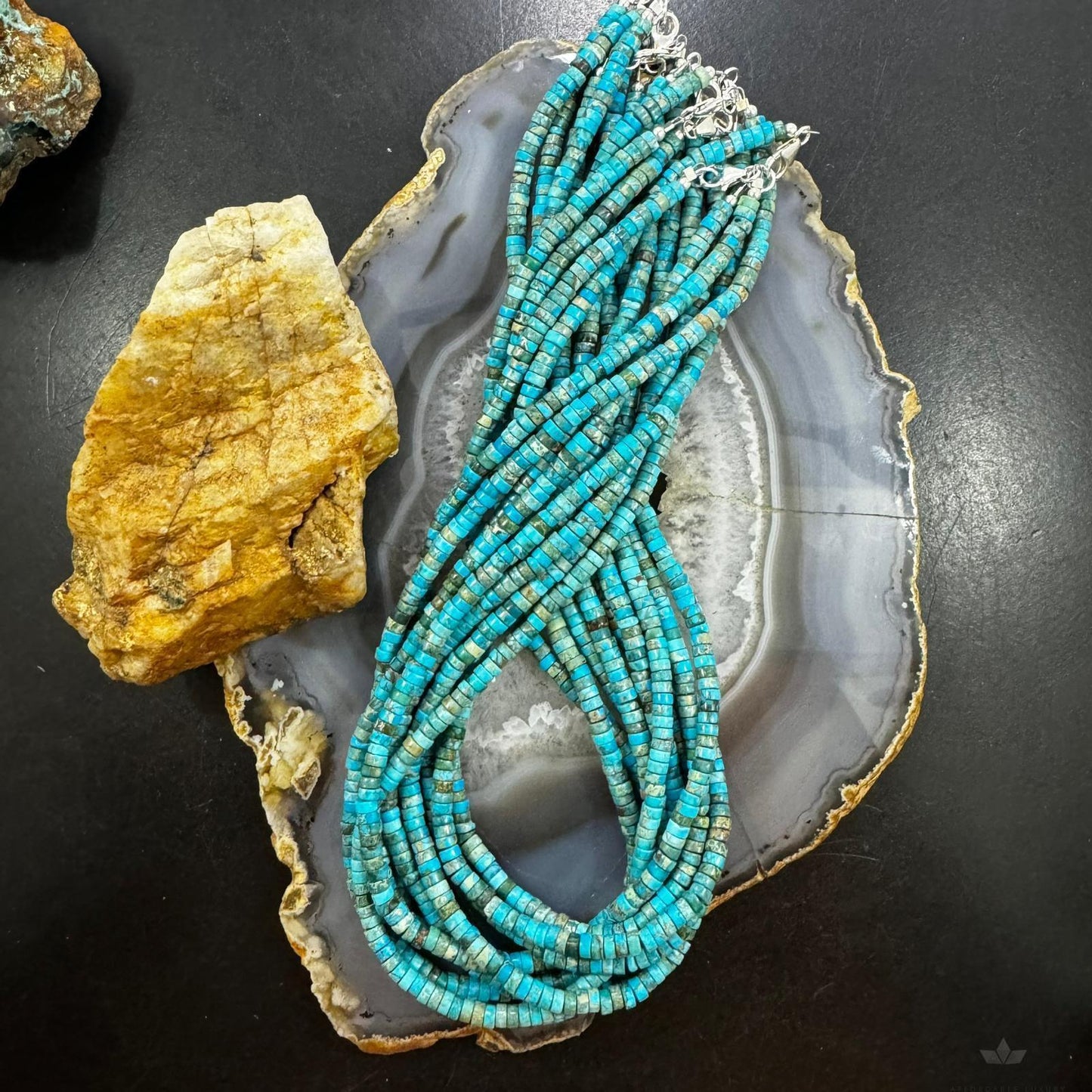 Native American Multi-color 5 mm Blue Turquoise Disc Bead 18" Necklace For Women