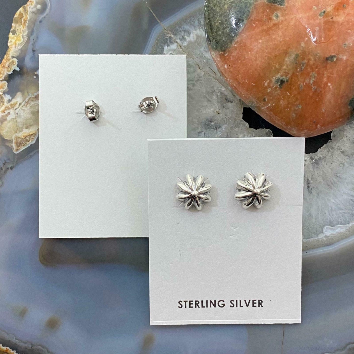 Sterling Silver Floral Stud Earrings For Women (1 Pair) - Mountain Of Jewels