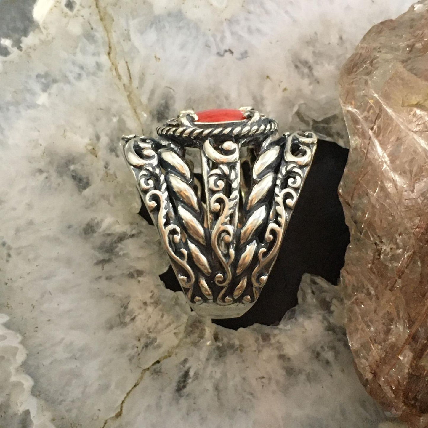 Carolyn Pollack Southwestern Style Sterling Silver Red Jasper Decorated Ring Size 10 For Women