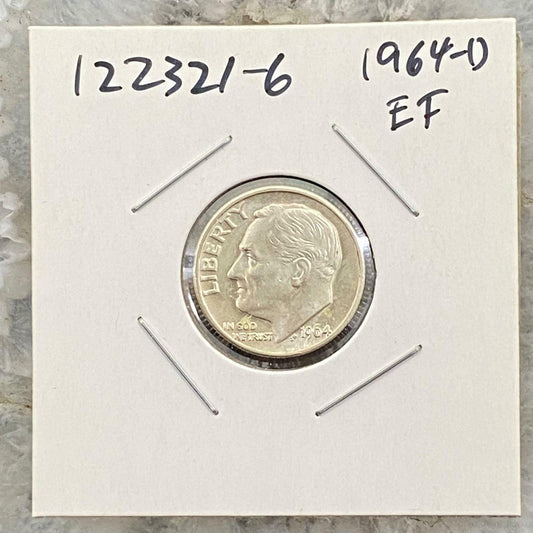 1964-D US Roosevelt Dime .900 Silver EF Collectible Coin #122321-6