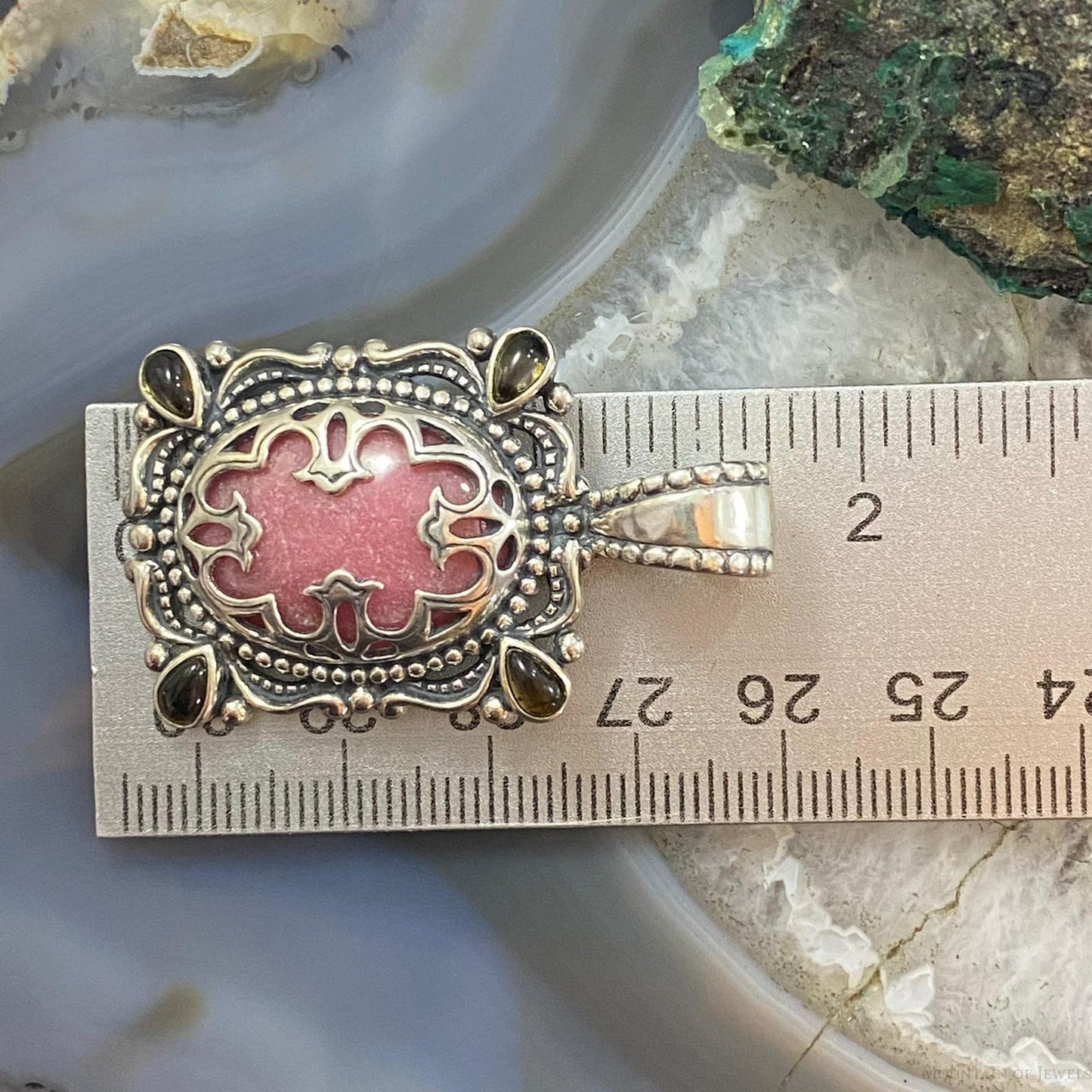 Carolyn Pollack Southwestern Style Sterling Silver Rhodonite & Smoky Quartz Pendant For Women
