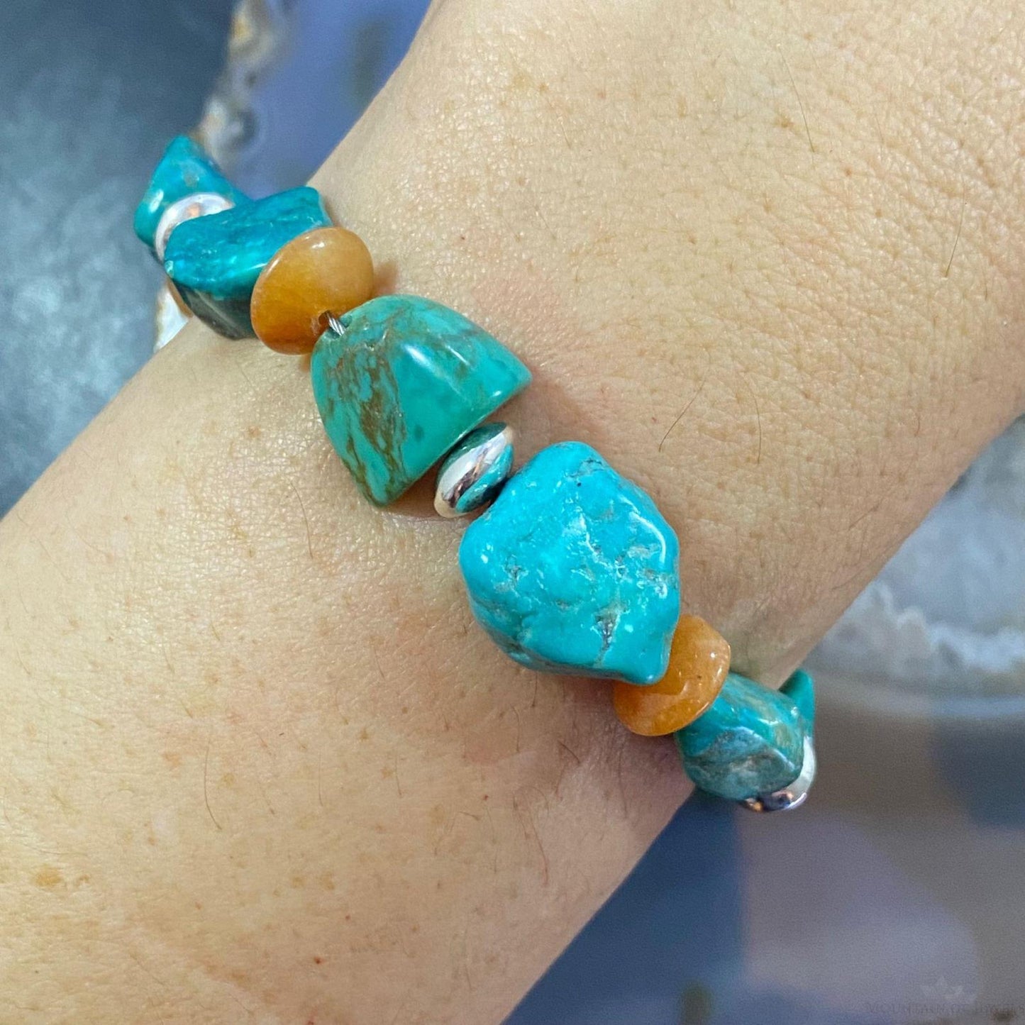 Carolyn Pollack Sterling Silver Chunky Turquoise & Carnelian Bead Link Bracelet For Women