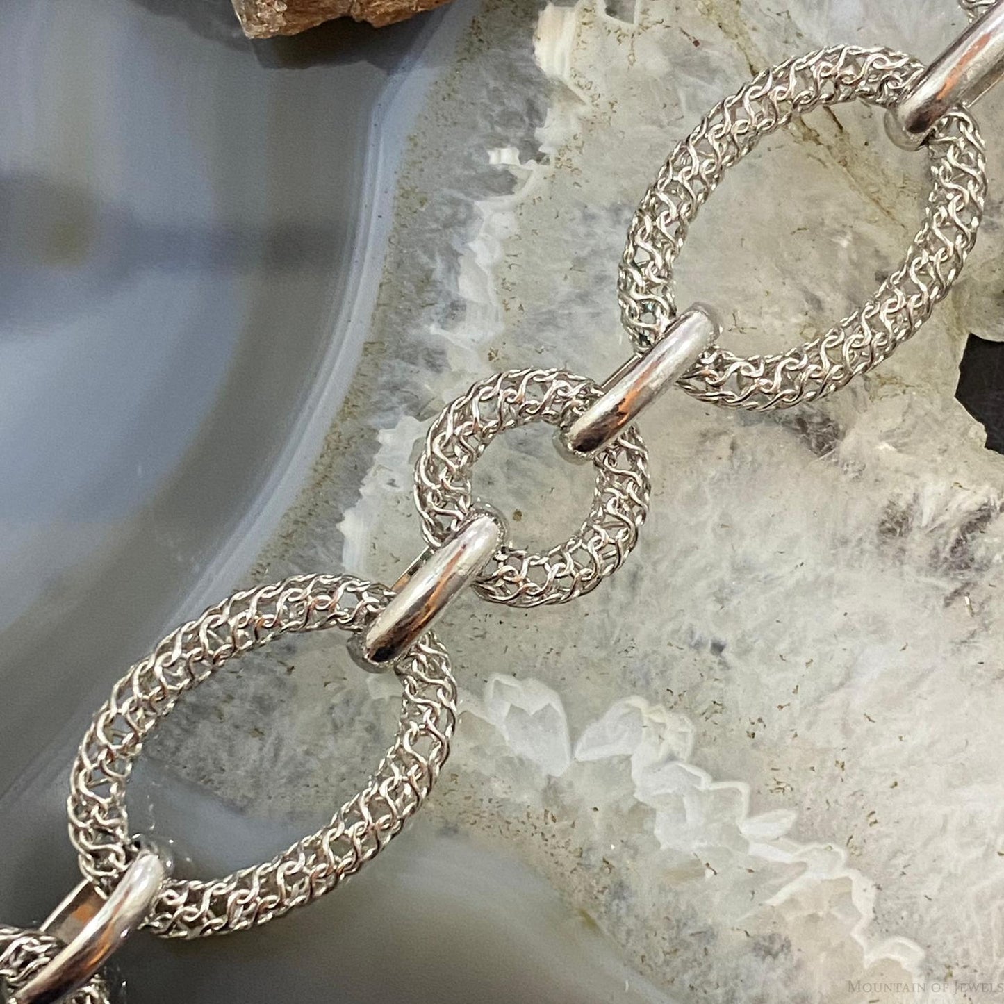 Sterling Silver Spring Clasp Italian Fashion Mesh 7" Link Bracelet For Women