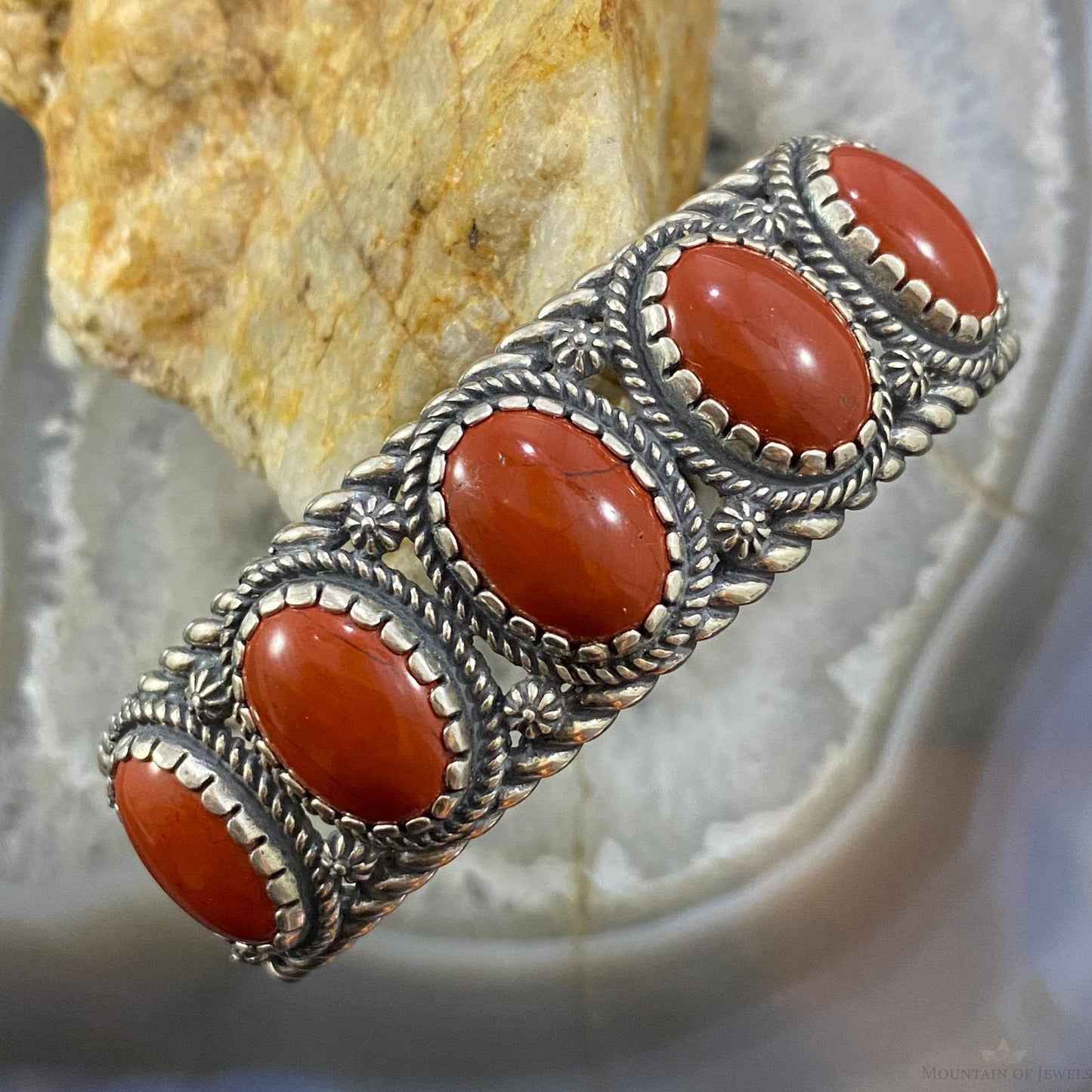 Carolyn Pollack Southwestern Style Sterling Silver Red Jasper Row Bracelet For Women