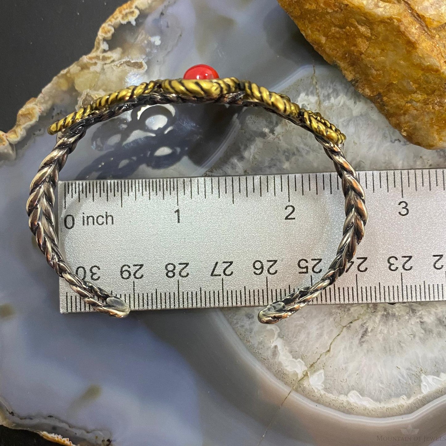 Carolyn Pollack Sterling Silver & Brass 2 Coral Decorated Bracelet For Women