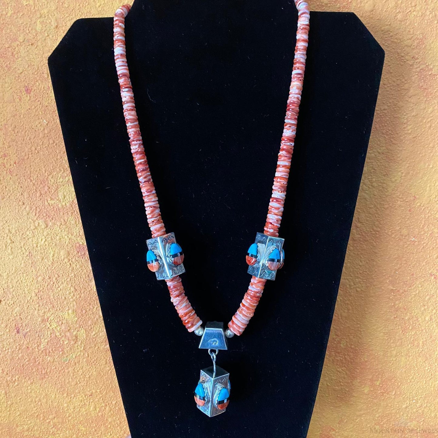 Cliffton Aguilar Santo Domingo Sterling Silver Spiny Oyster Heishi Beads 20" Necklace For Women