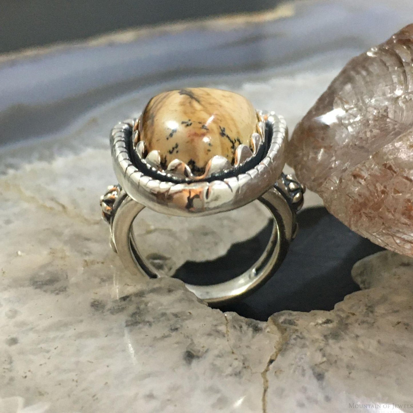 Carolyn Pollack Southwestern Style Sterling Shield Picture Jasper Ring For Women