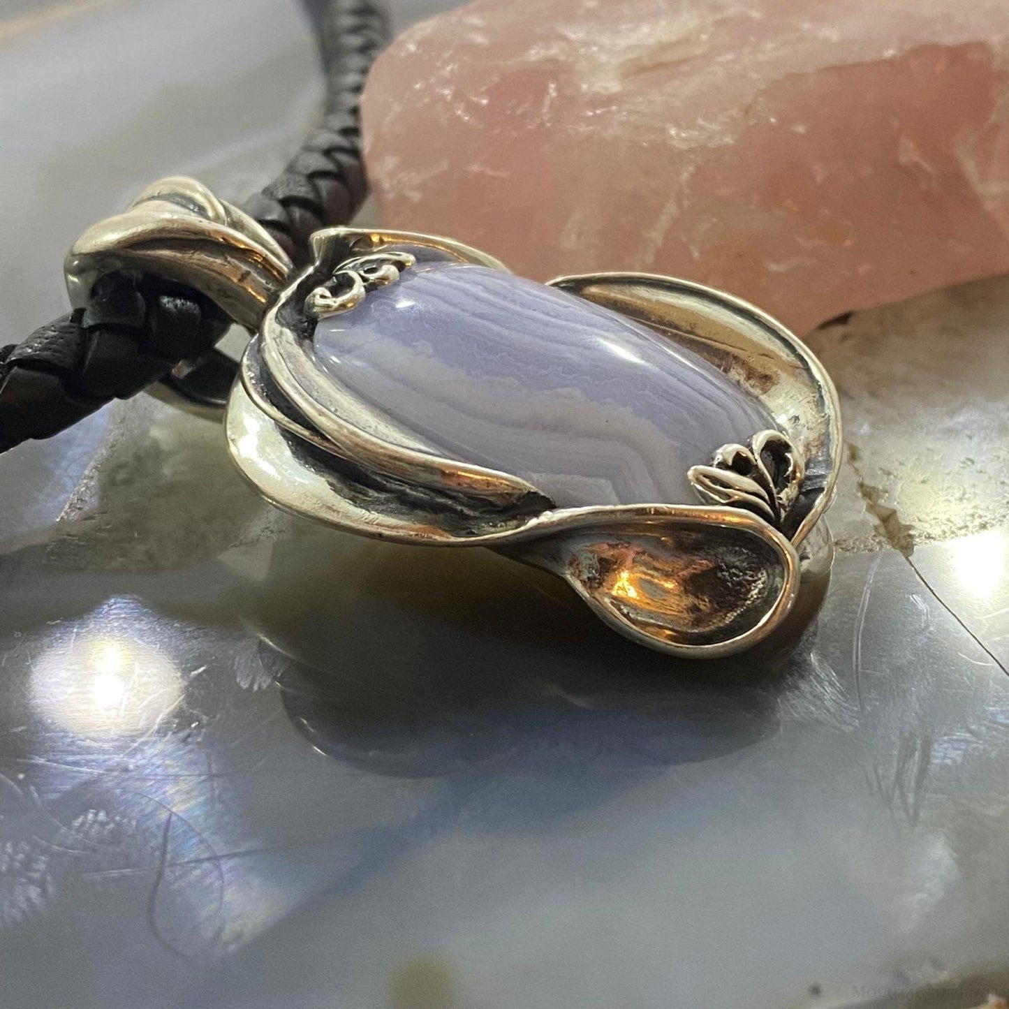 Carolyn Pollack Southwestern Style Sterling Silver Blue Lace Agate Pendant For Women