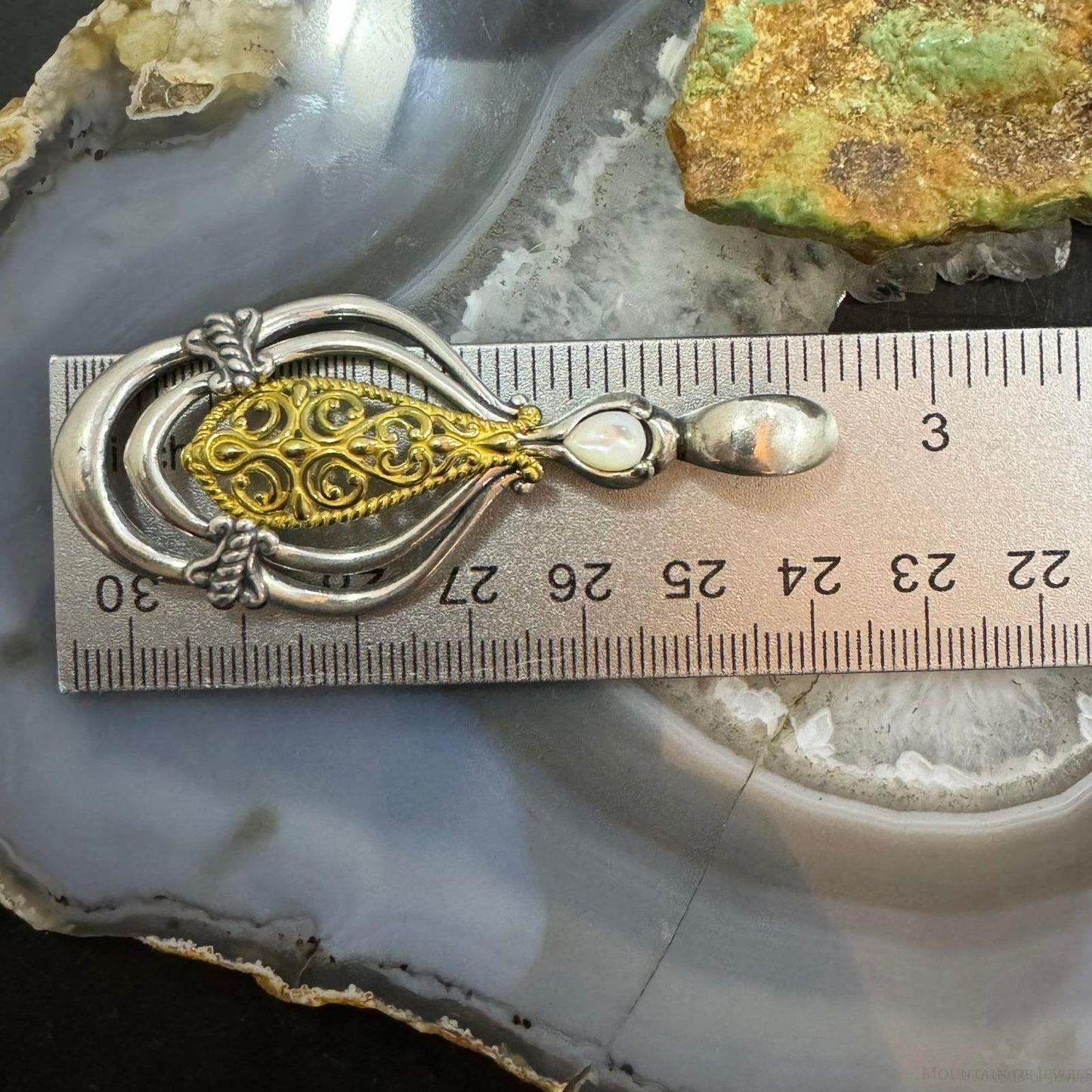 Carolyn Pollack Sterling Silver & Brass Mother of Pearl Decorated Enhancer Pendant For Women