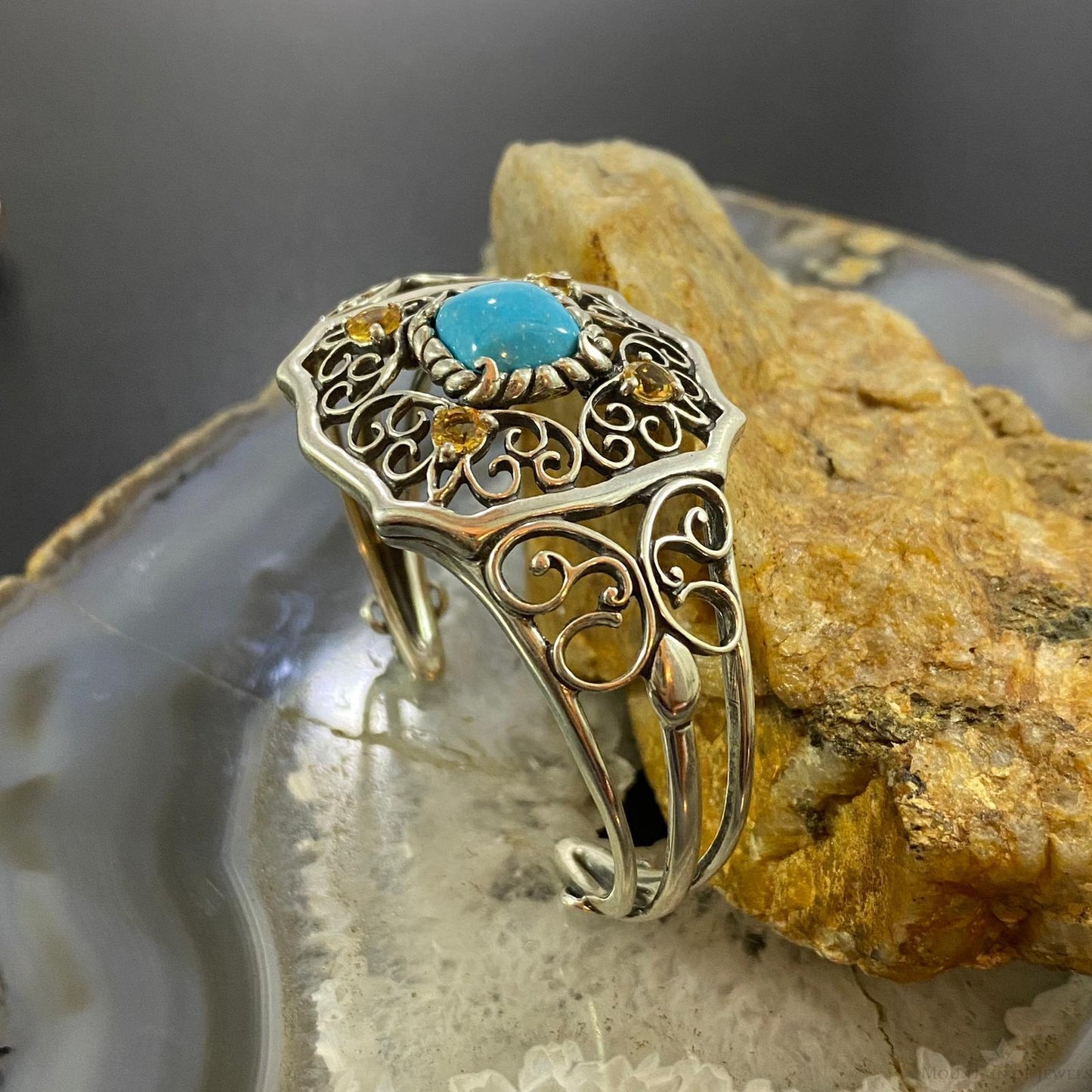 Carolyn Pollack Sterling Silver Turquoise & Yellow Citrine Bracelet For Women