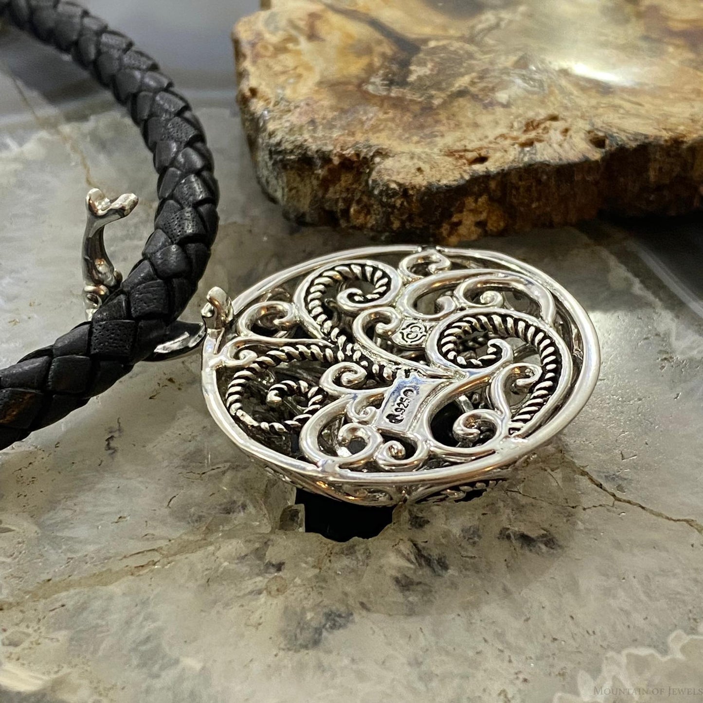 Carolyn Pollack Southwestern Style Sterling Silver Round Smoky Quartz Enhancer Pendant For Women