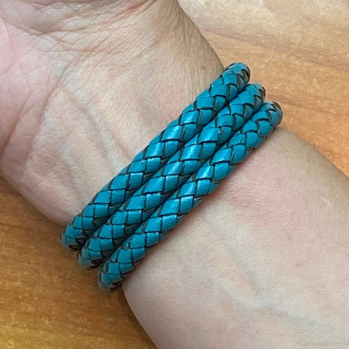 Carolyn Pollack Sterling Silver Teal Braided Leather Unisex Coil Wrap Bracelet