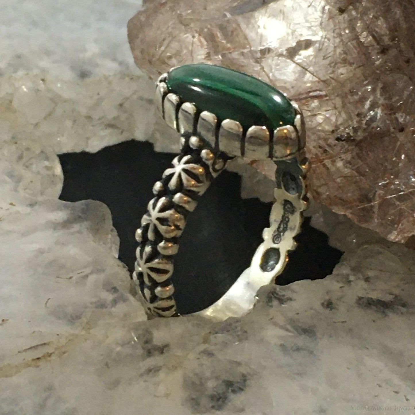 Carolyn Pollack Sterling Silver Elongated Oval Malachite Decorated Ring Size 8 For Women