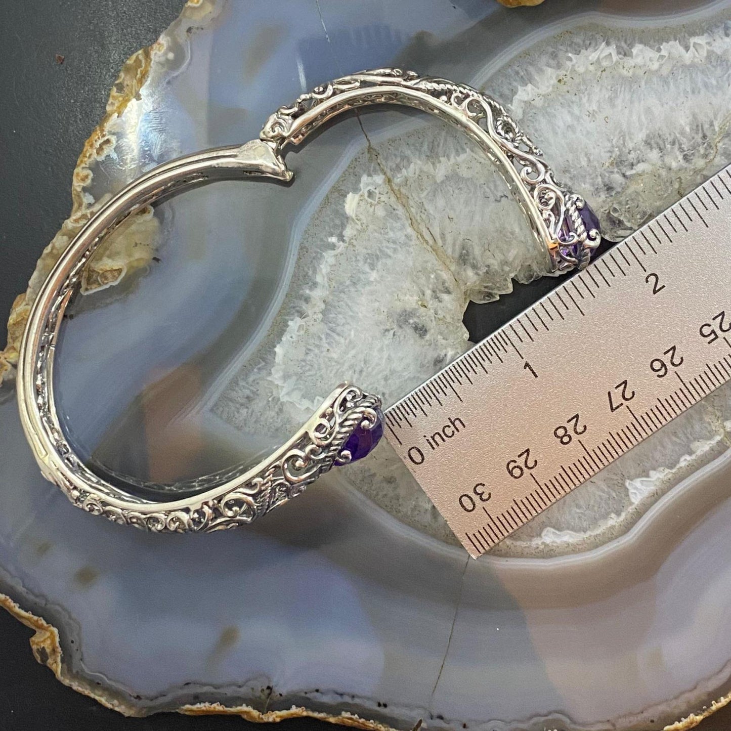 Carolyn Pollack Sterling Silver Amethyst Doublet Overlapping Decorated Hinged Bracelet