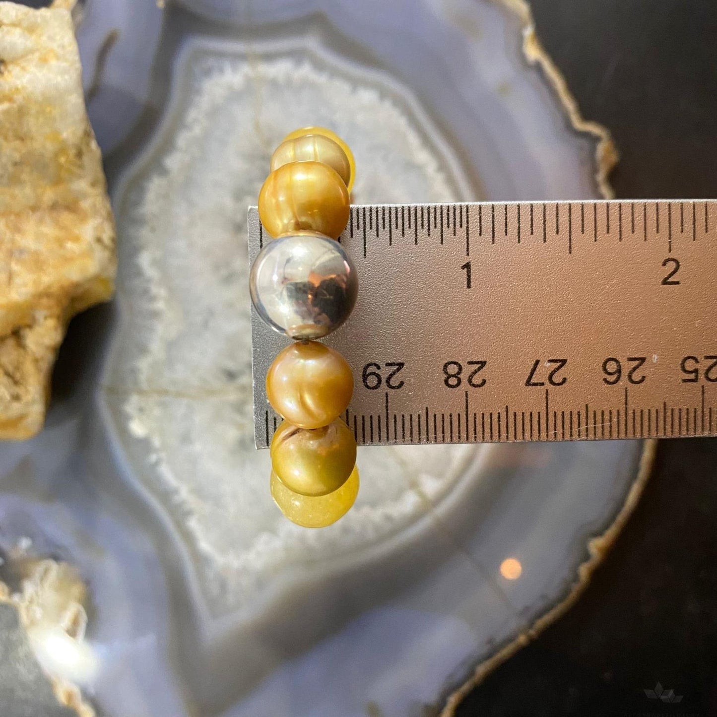 Carolyn Pollack Sterling Silver Yellow Jade & Pearl Bead Stretch Bracelet For Women
