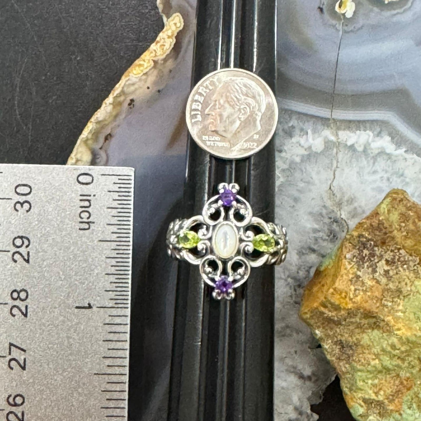 Carolyn Pollack Sterling Silver 5 Multi Gemstone Decorated Ring For Women