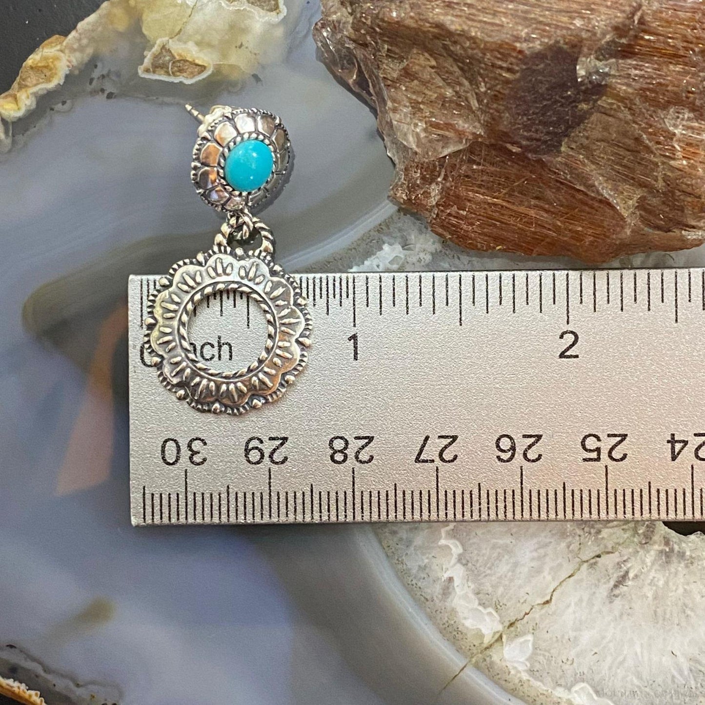 Carolyn Pollack Sterling Silver Round Turquoise Double Flower Dangle Earrings For Women