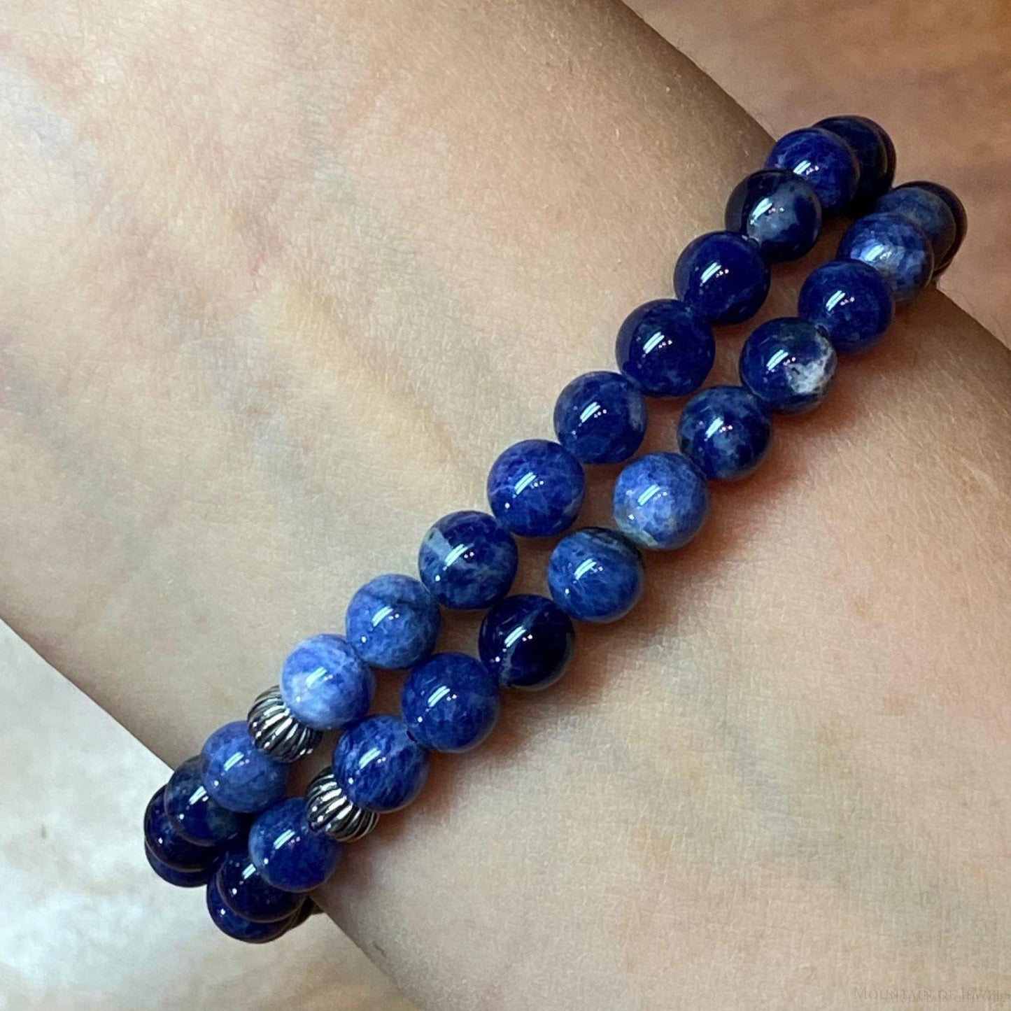 Carolyn Pollack Sterling Silver 2 Strand Sodalite Bead With Dove Stretch Bracelet For Women