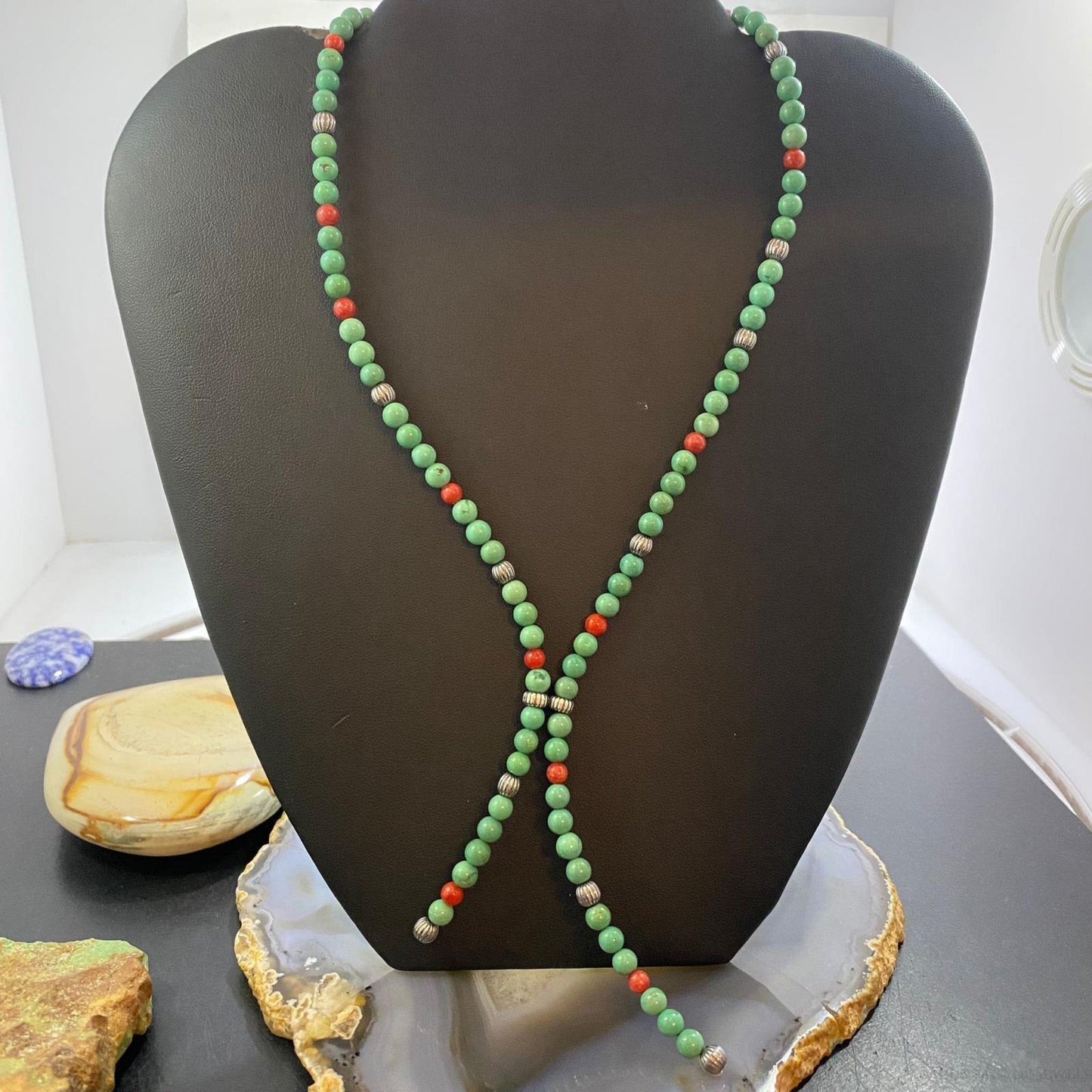 Carolyn Pollack Southwestern Style Green Turquoise & Red Jasper Lariat Necklace For Women