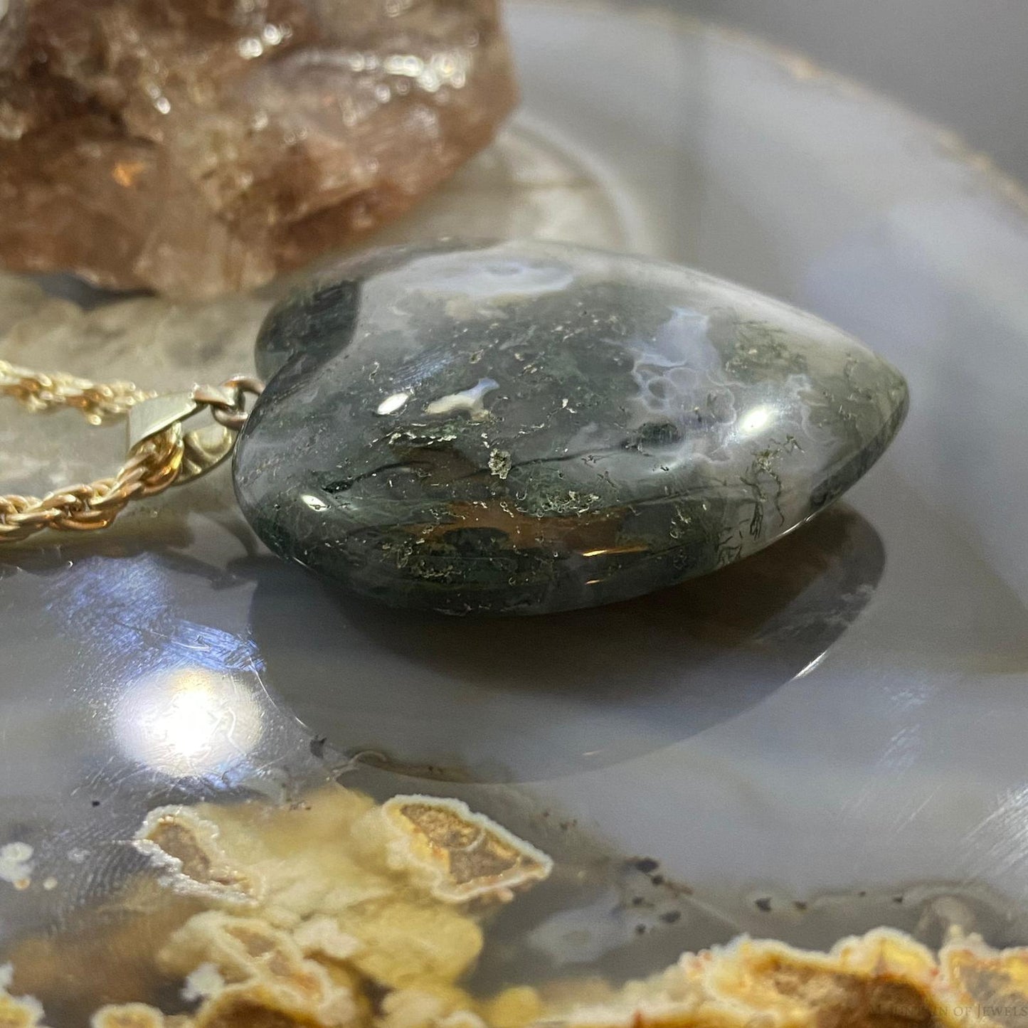Heart Shape Slab Moss Agate Fashion Pendant For Women