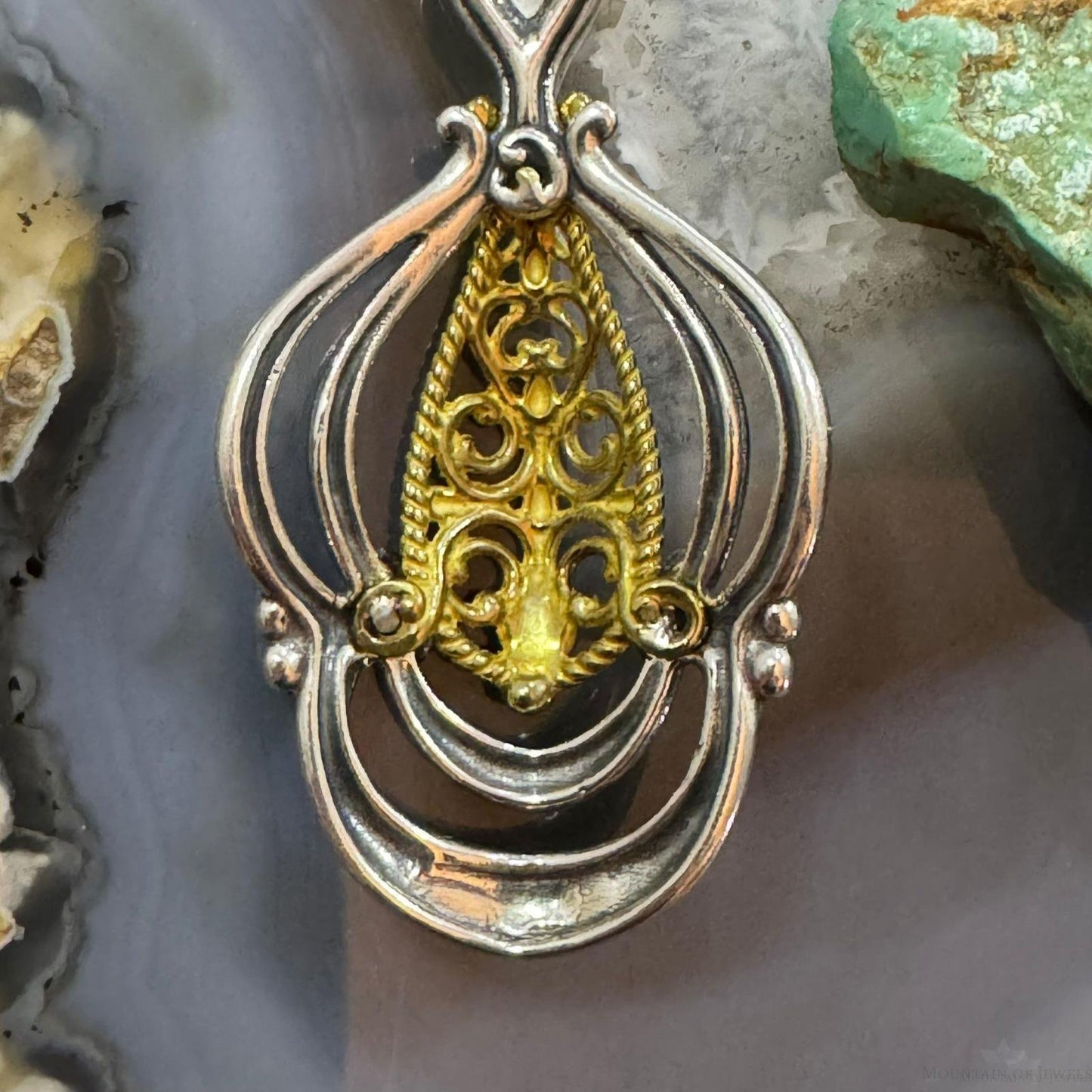 Carolyn Pollack Sterling Silver & Brass Mother of Pearl Decorated Enhancer Pendant For Women