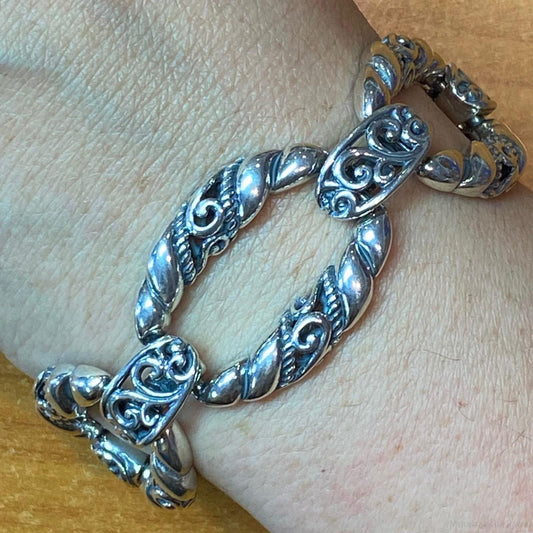 Carolyn Pollack Sterling Silver Decorated Foldover 5 Link Bracelet For Women