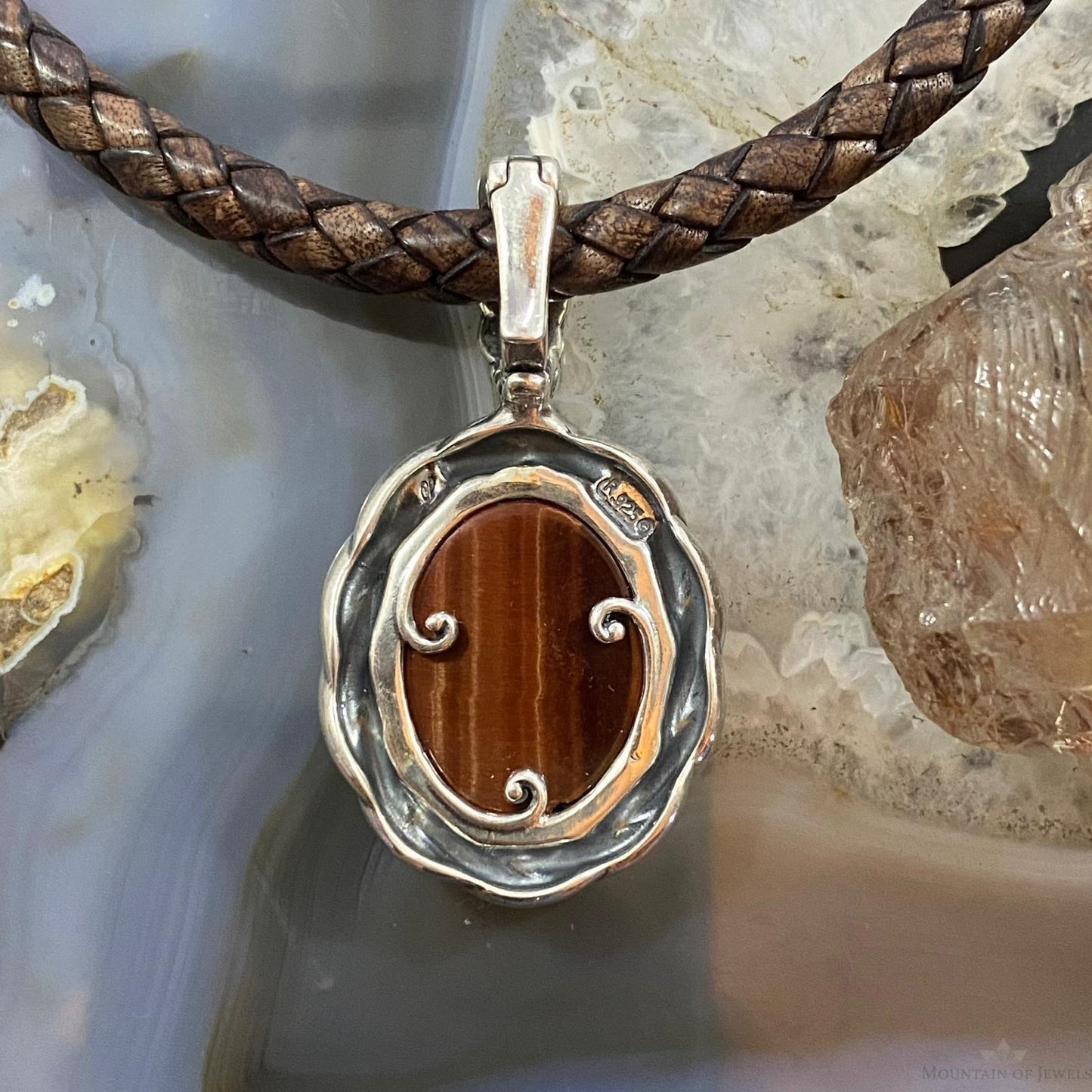 Carolyn Pollack Sterling Silver Tiger's Eye Decorated Enhancer Pendant For Women
