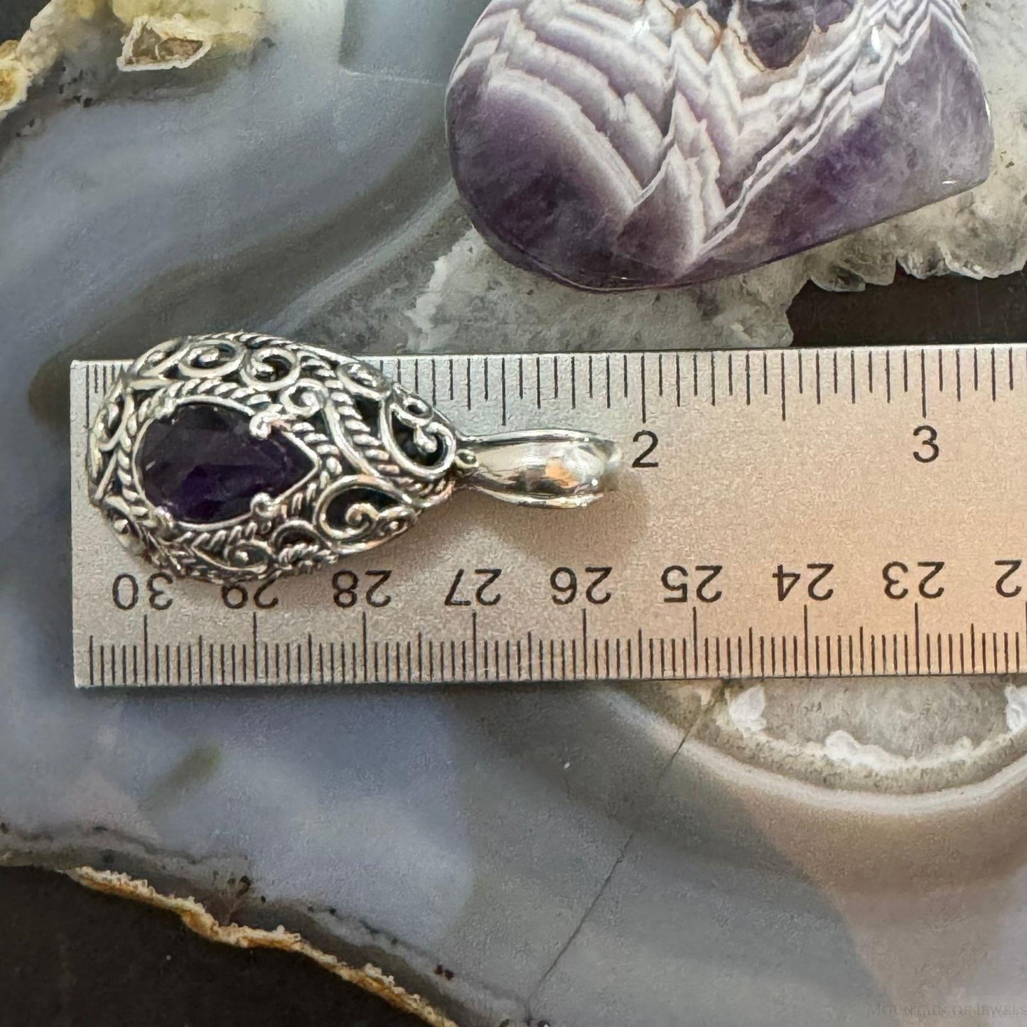 Carolyn Pollack Sterling Silver Teardrop Faceted Amethyst Filigree Enhancer Pendant For Women