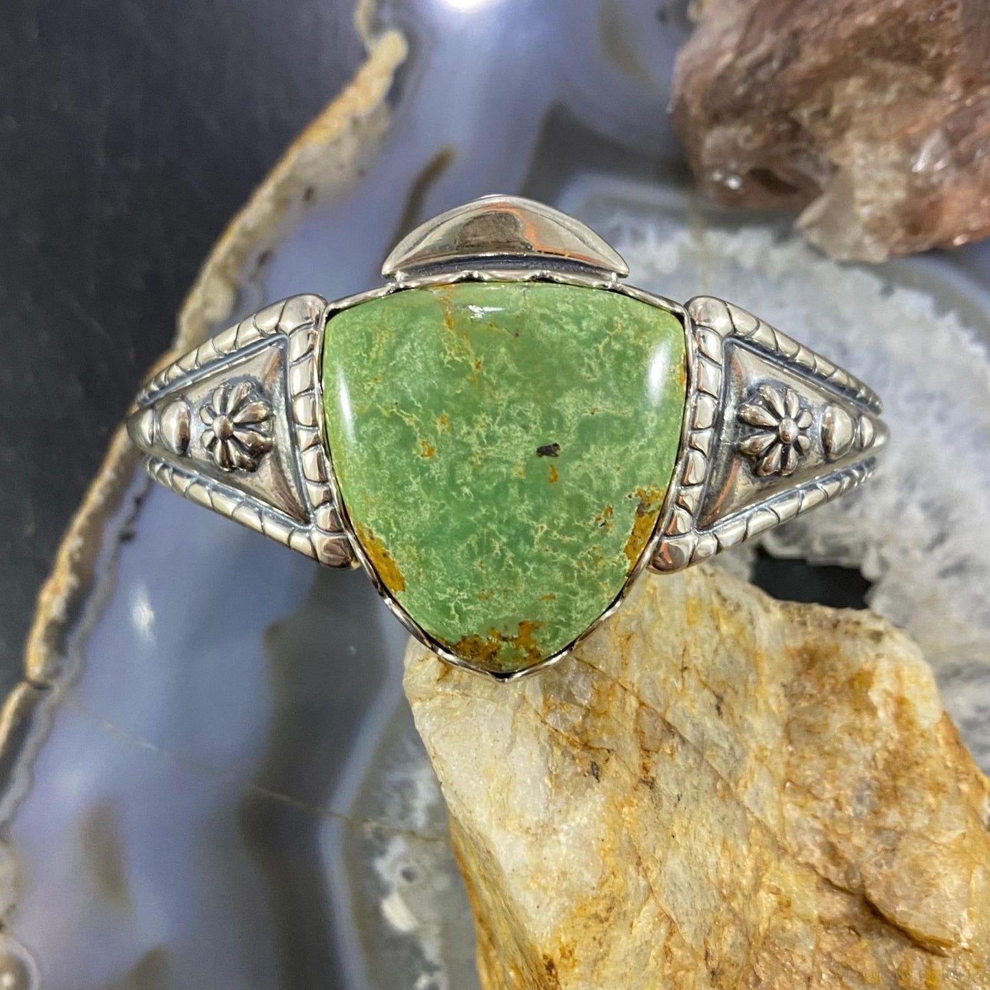 Carolyn Pollack Sterling Silver Shield Green Turquoise Decorated Bracelet For Women