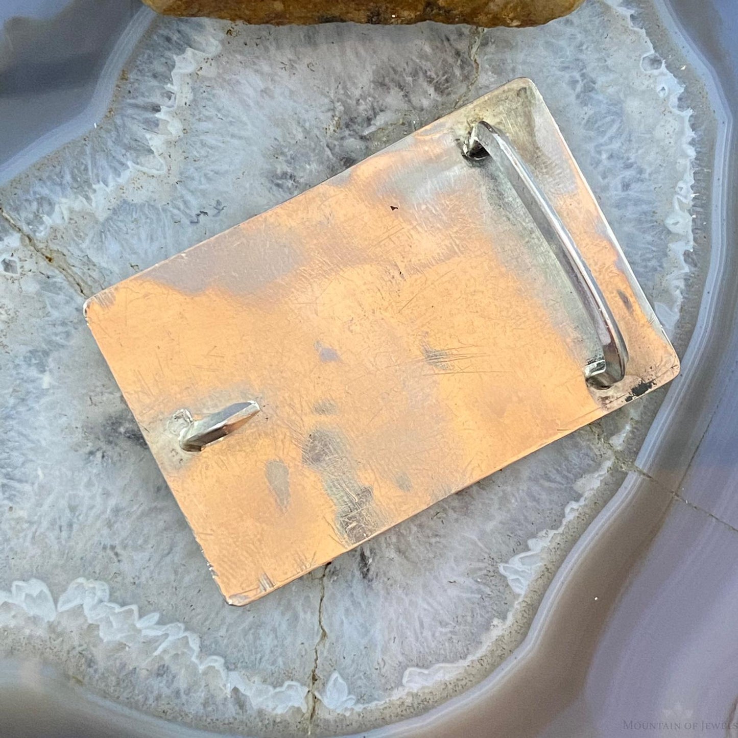 Vintage Native American Silver Overlay Dove Rectangle Unisex Belt Buckle