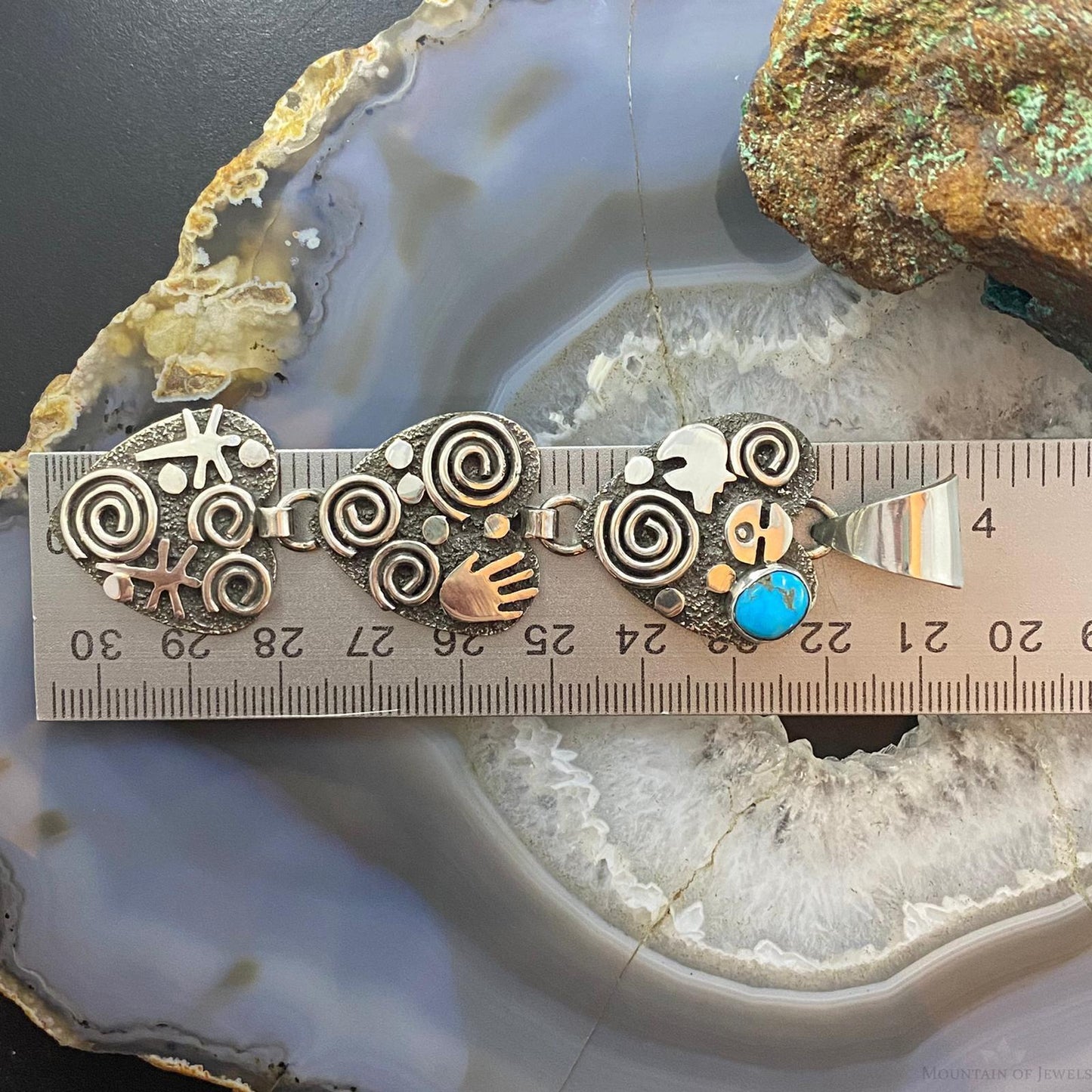 Alex Sanchez Native American Sterling Silver Triple Petroglyph Heart w/Turquoise Pendant For Women #1