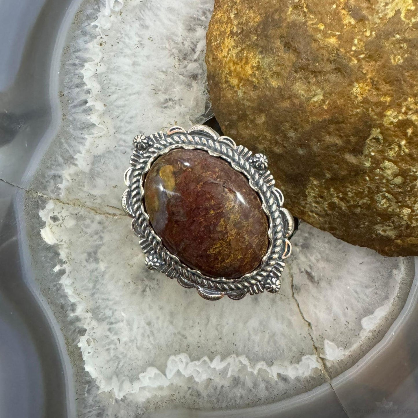 Carolyn Pollack Southwestern Style Sterling Silver Jasper Decorated Ring For Women