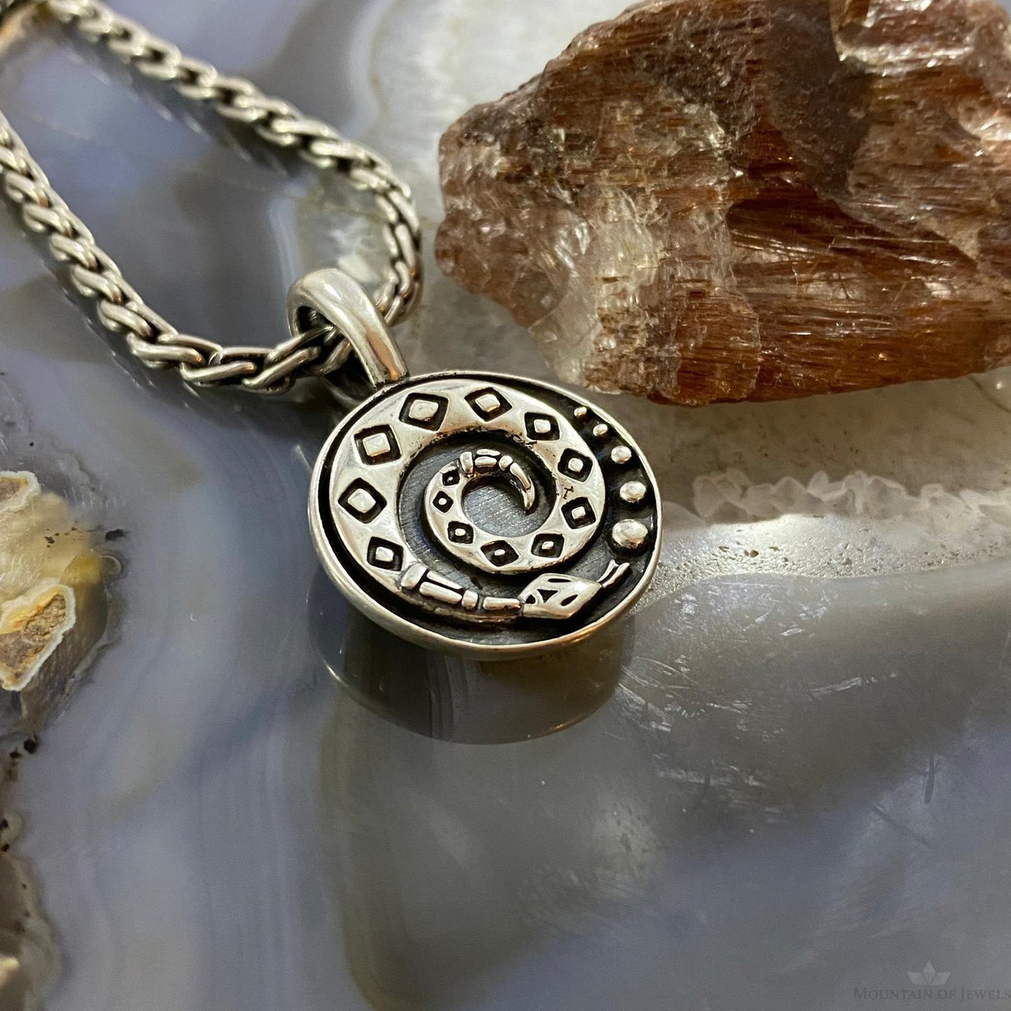 Carolyn Pollack Southwestern Style Sterling Silver Onyx Double Sided Decorated Serpent Pendant For Women