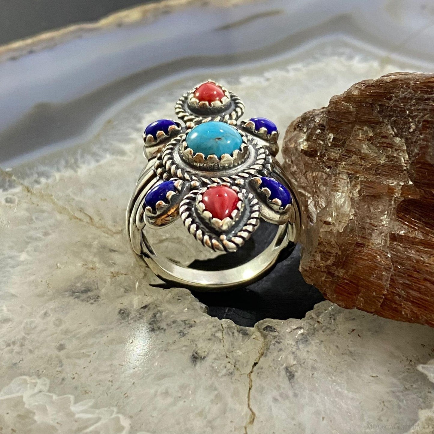 Carolyn Pollack Southwestern Style Sterling Silver Multi-gemstone Decorated Ring For Women Size 10 For Women