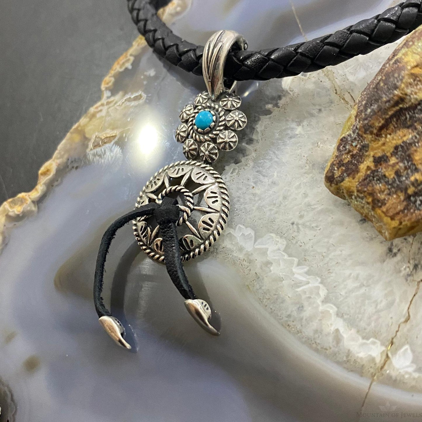 Carolyn Pollack Southwestern Style Sterling Silver Turquoise Flower Shield Pendant For Women